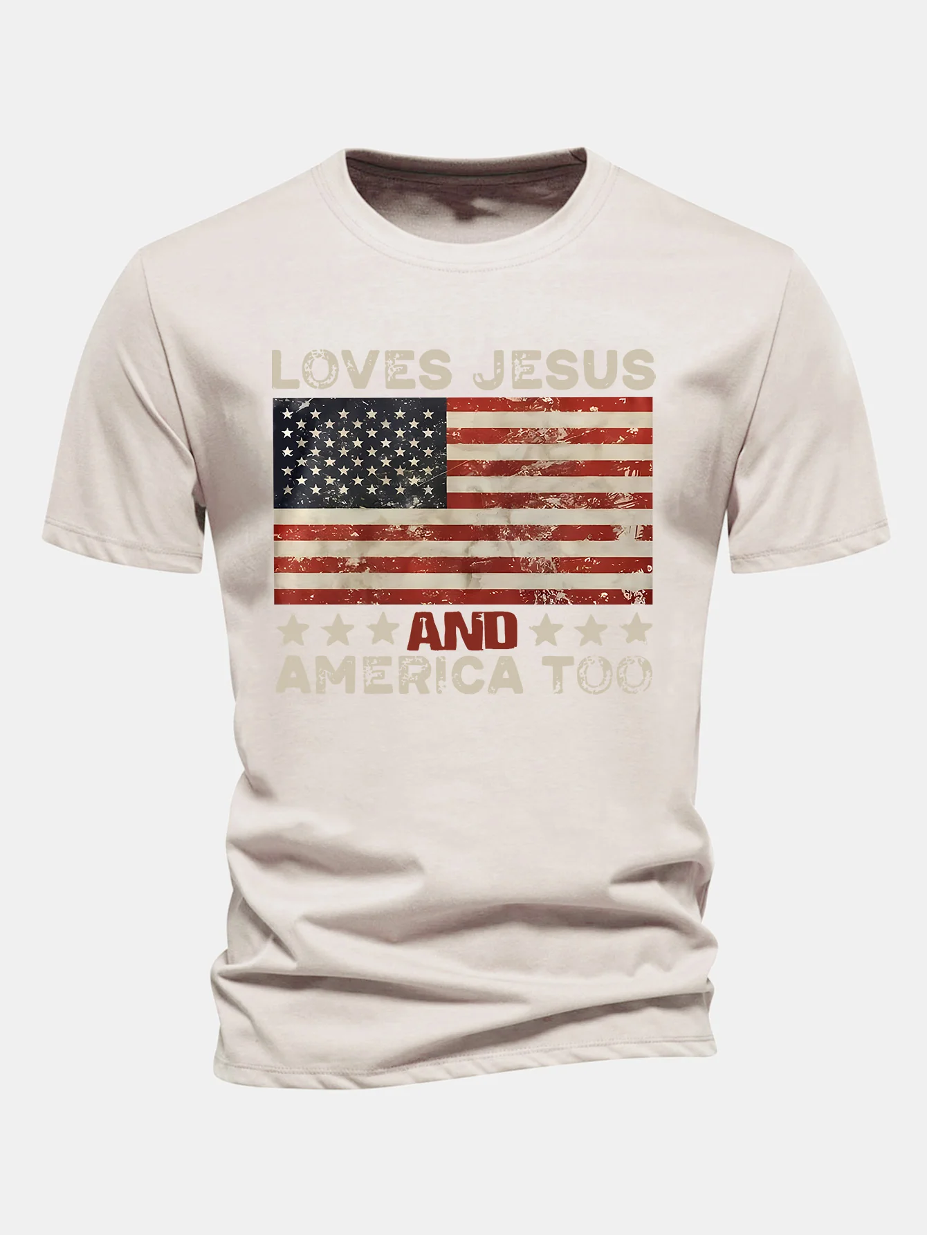 Regular Fit Jesus American Flag Slogan Print Baumwoll-T-Shirt - Image 6
