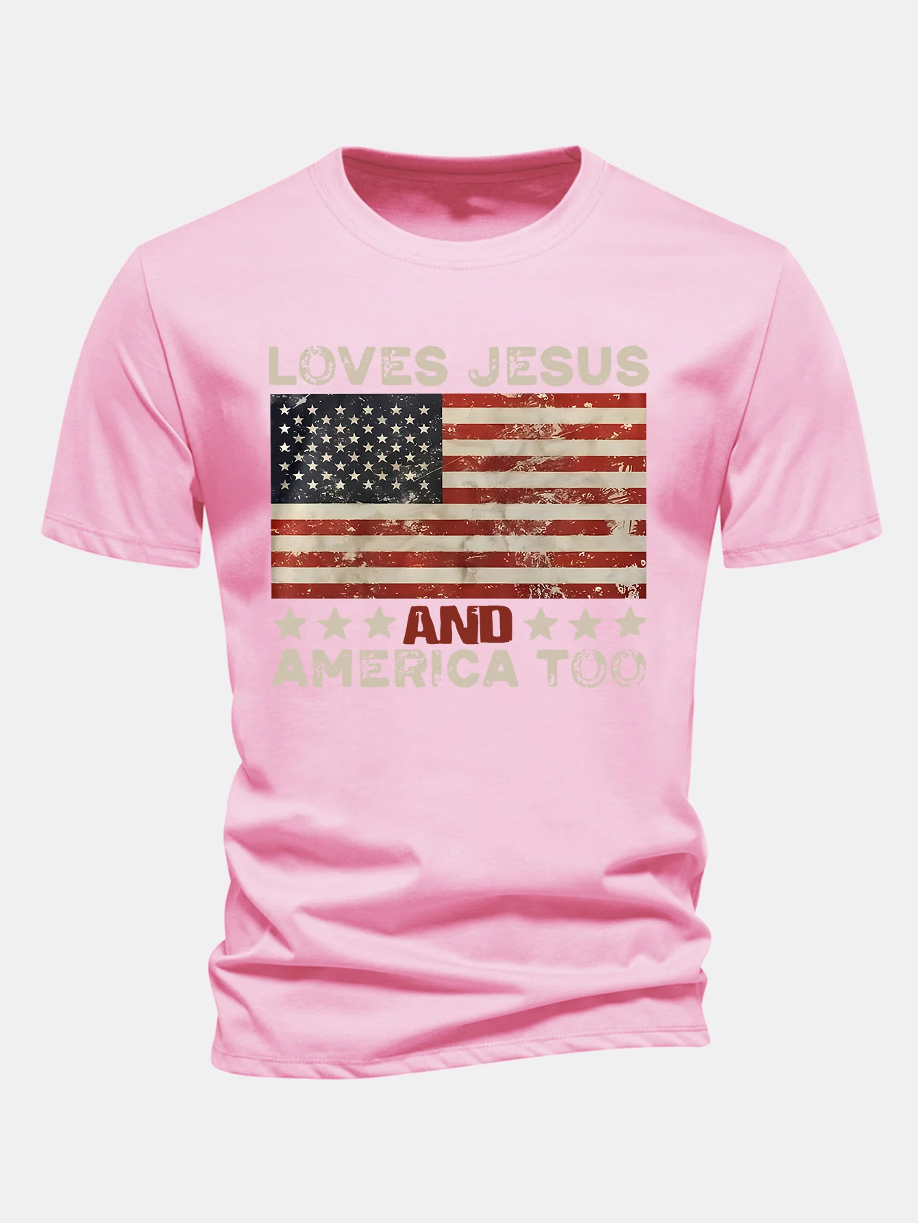 Regular Fit Jesus American Flag Slogan Print Baumwoll-T-Shirt - Image 7