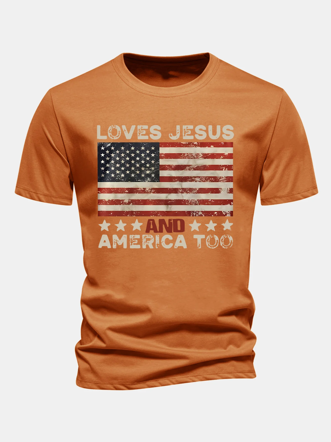 Regular Fit Jesus American Flag Slogan Print Baumwoll-T-Shirt - Image 8