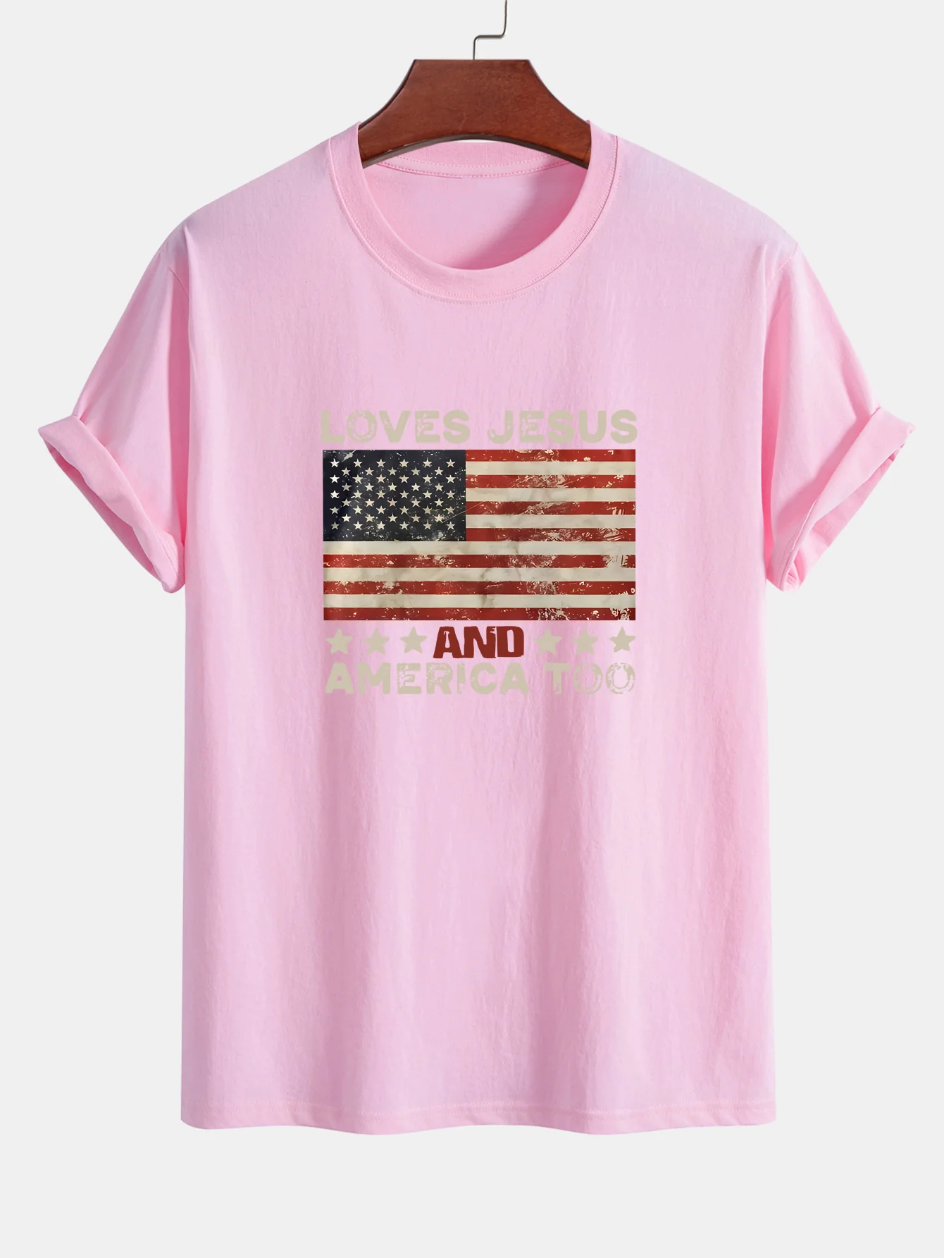 Regular Fit Jesus American Flag Slogan Print Baumwoll-T-Shirt - Image 10