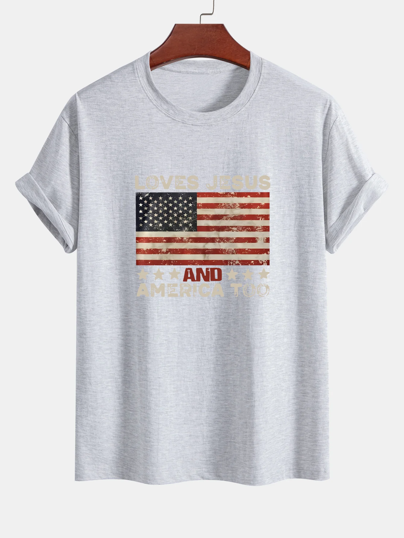 Regular Fit Jesus American Flag Slogan Print Baumwoll-T-Shirt - Image 11