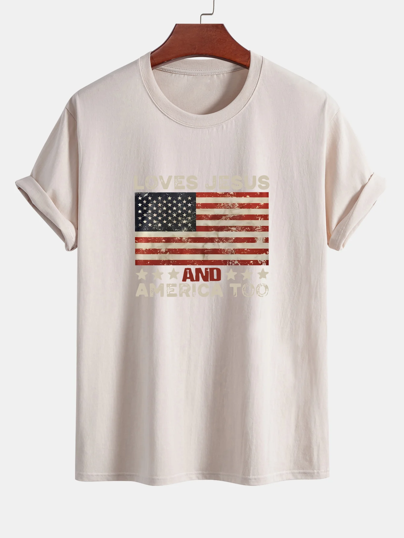 Regular Fit Jesus American Flag Slogan Print Baumwoll-T-Shirt - Image 14