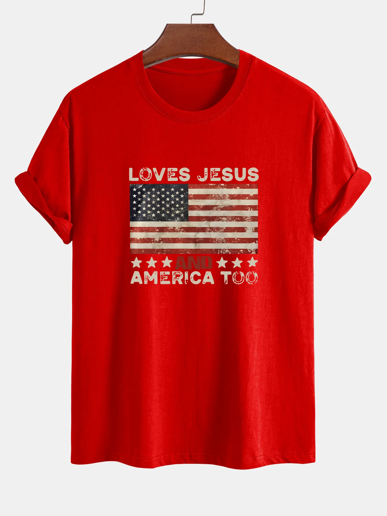 Regular Fit Jesus American Flag Slogan Print Baumwoll-T-Shirt - Image 15