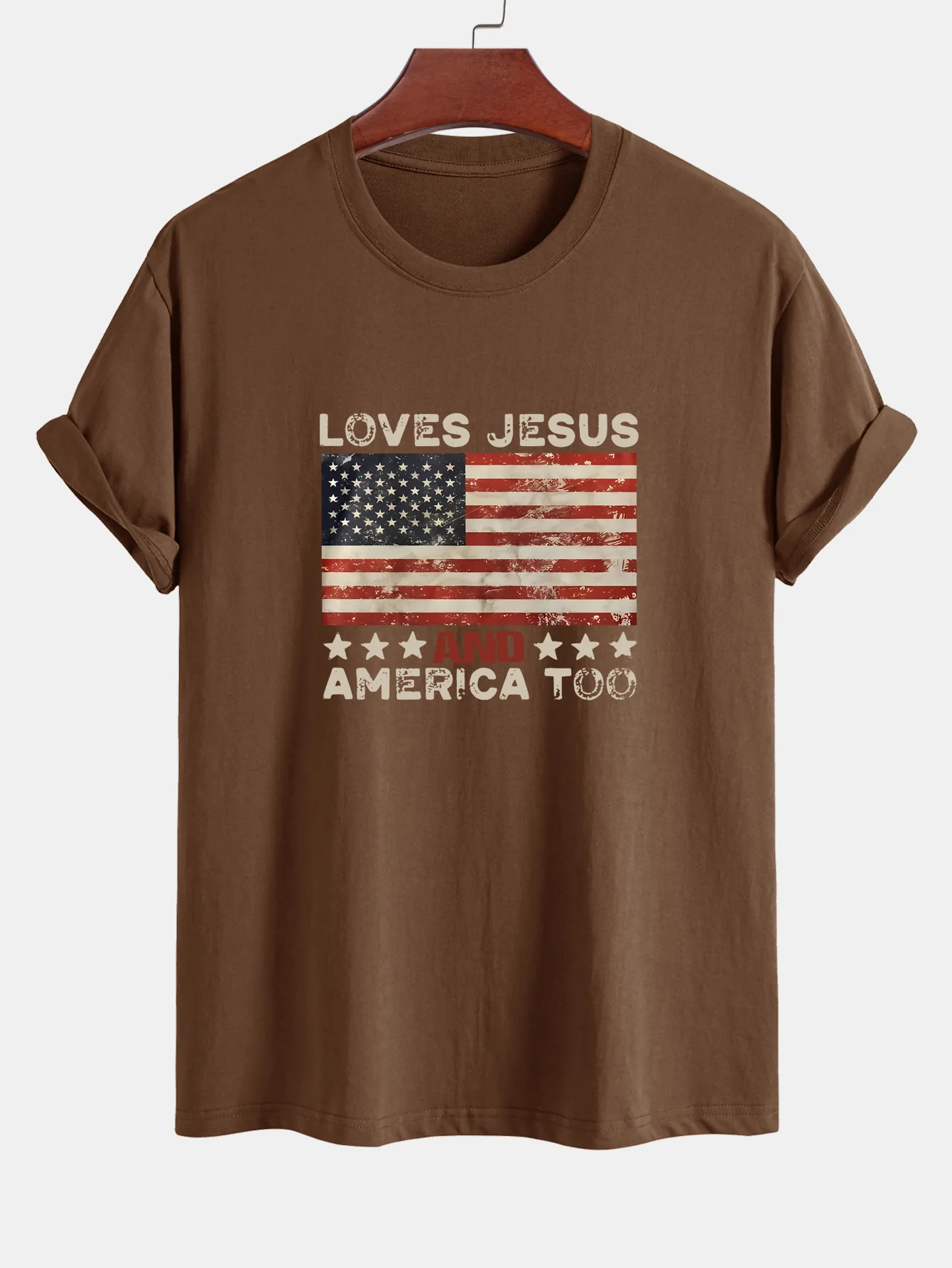 Regular Fit Jesus American Flag Slogan Print Baumwoll-T-Shirt - Image 3