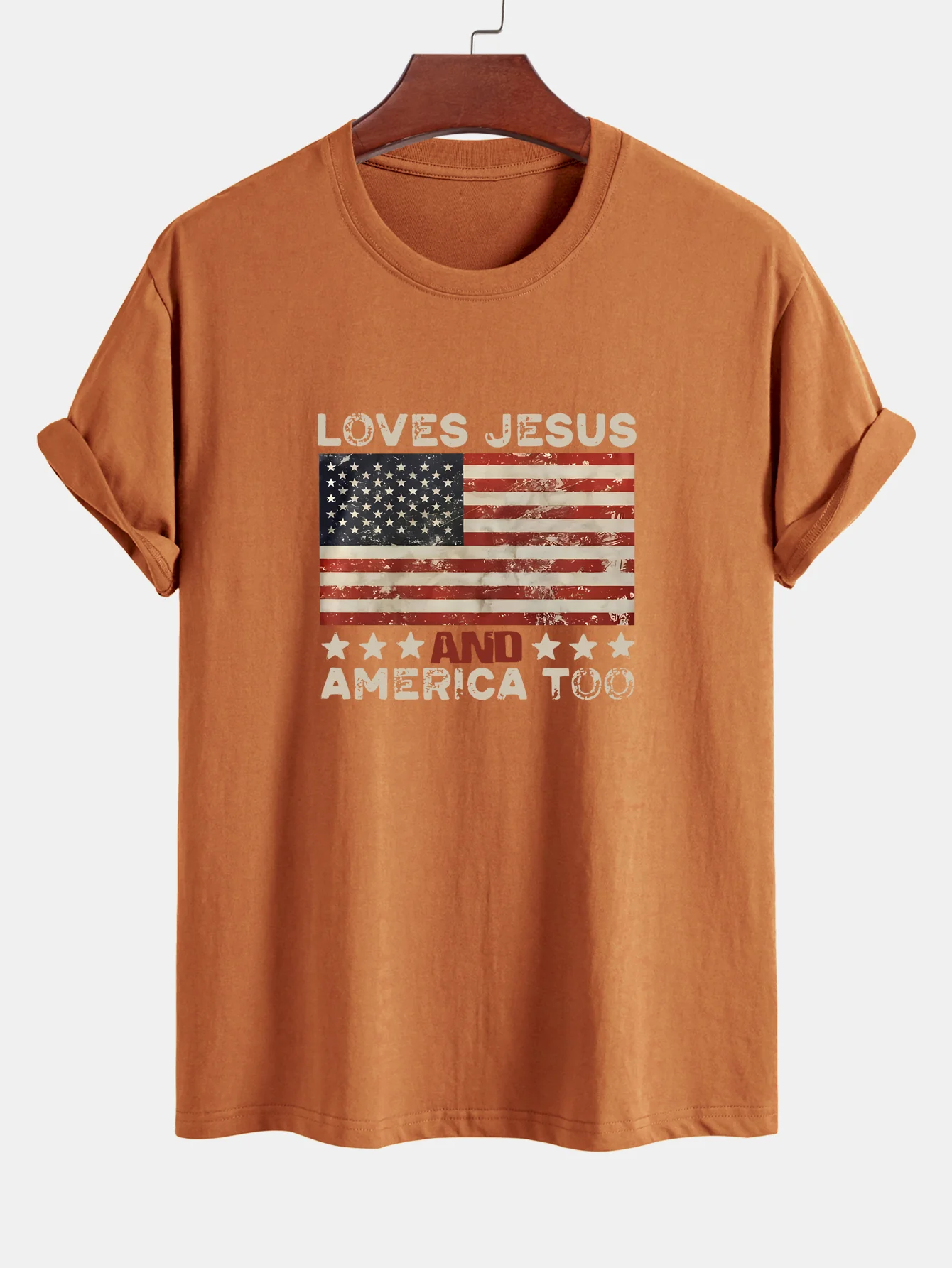 Regular Fit Jesus American Flag Slogan Print Baumwoll-T-Shirt - Image 5