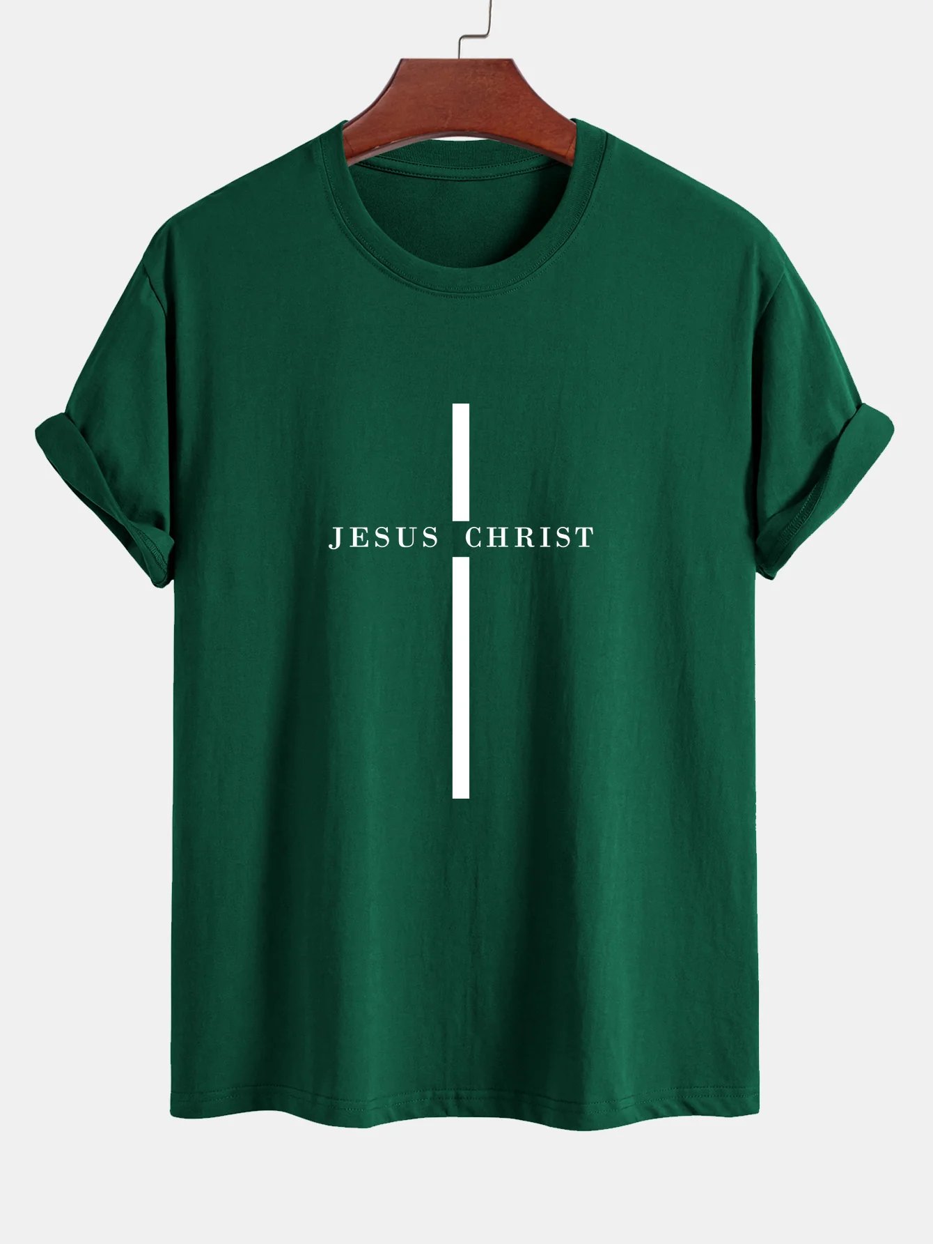 Reguläre Passform Jesus Christus Streifen Druck Baumwoll T-Shirt - Image 10