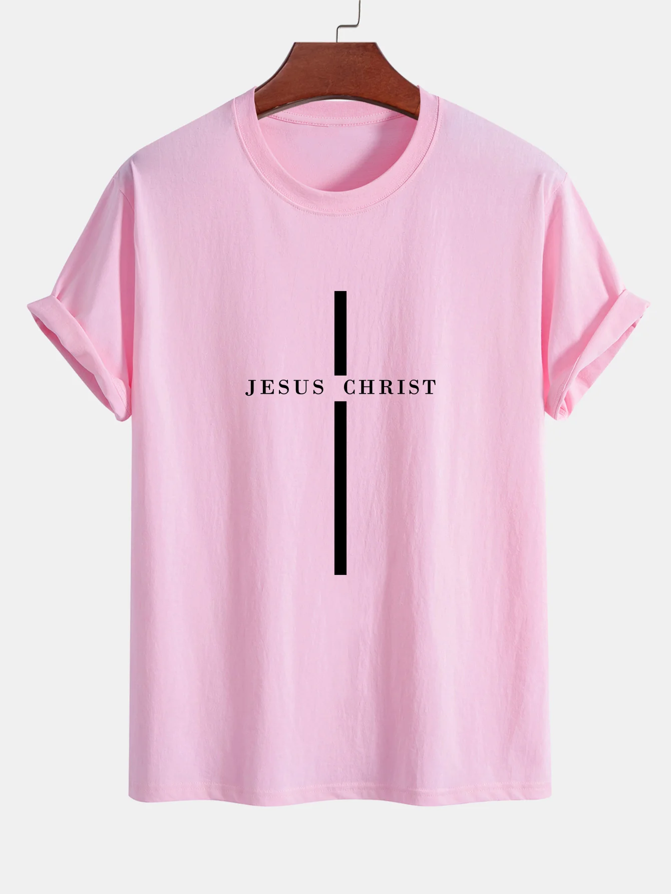 Reguläre Passform Jesus Christus Streifen Druck Baumwoll T-Shirt - Image 11