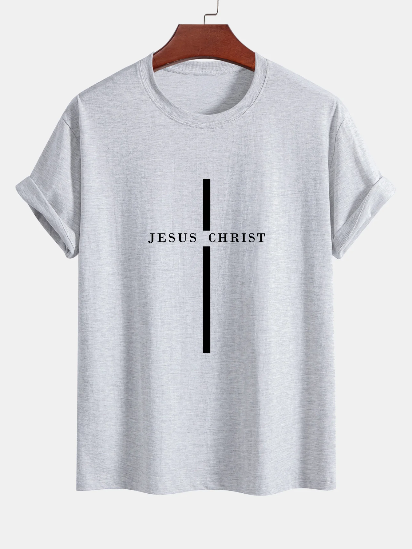 Reguläre Passform Jesus Christus Streifen Druck Baumwoll T-Shirt - Image 12