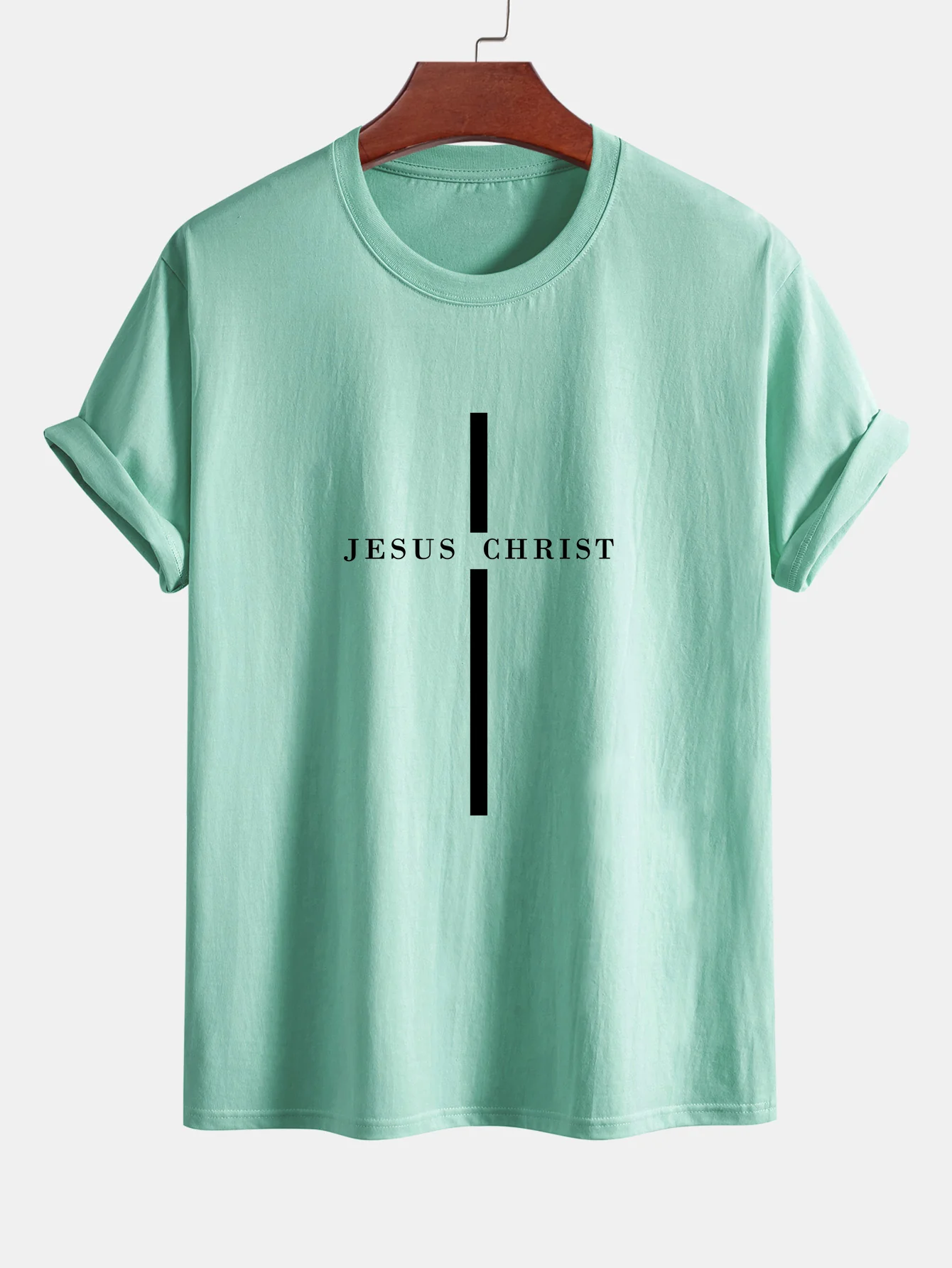 Reguläre Passform Jesus Christus Streifen Druck Baumwoll T-Shirt - Image 13