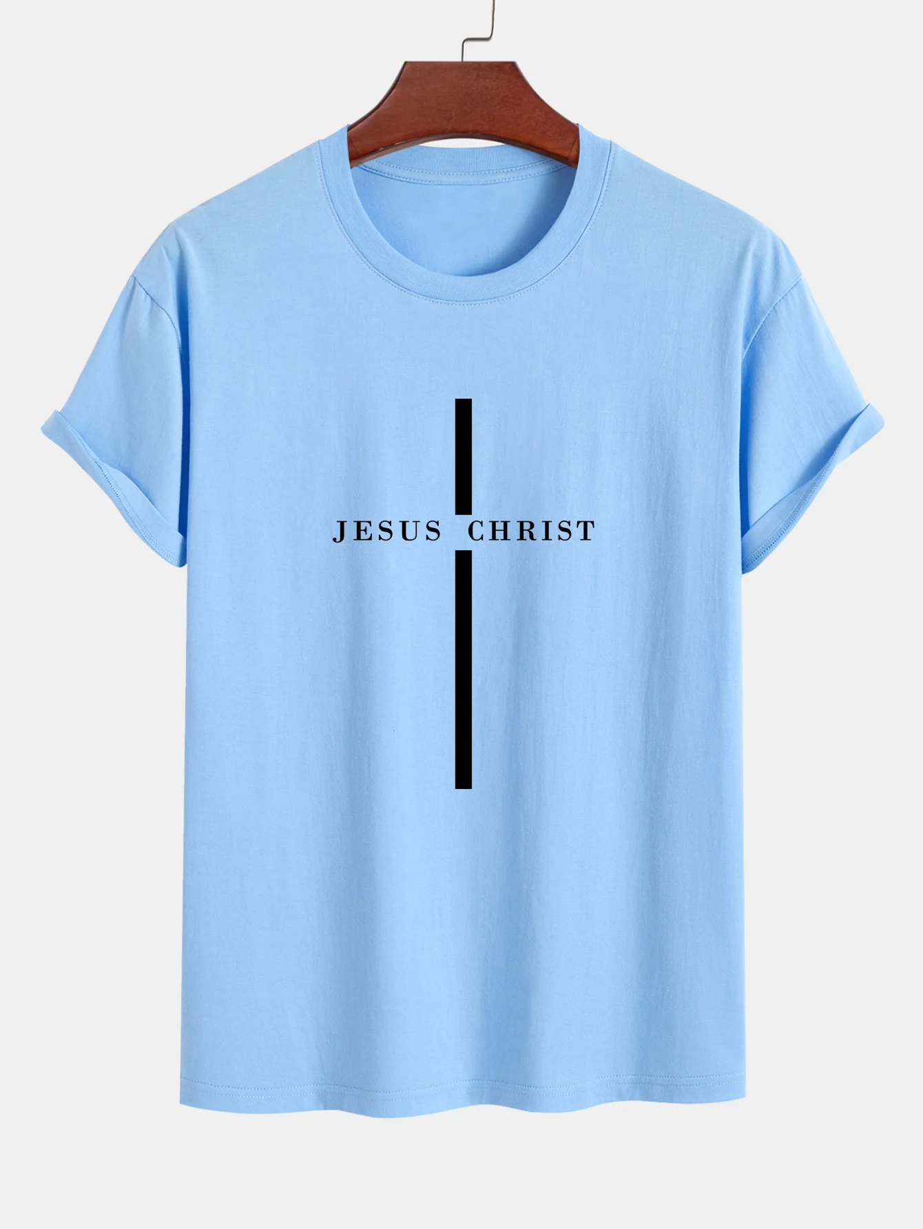 Reguläre Passform Jesus Christus Streifen Druck Baumwoll T-Shirt - Image 14