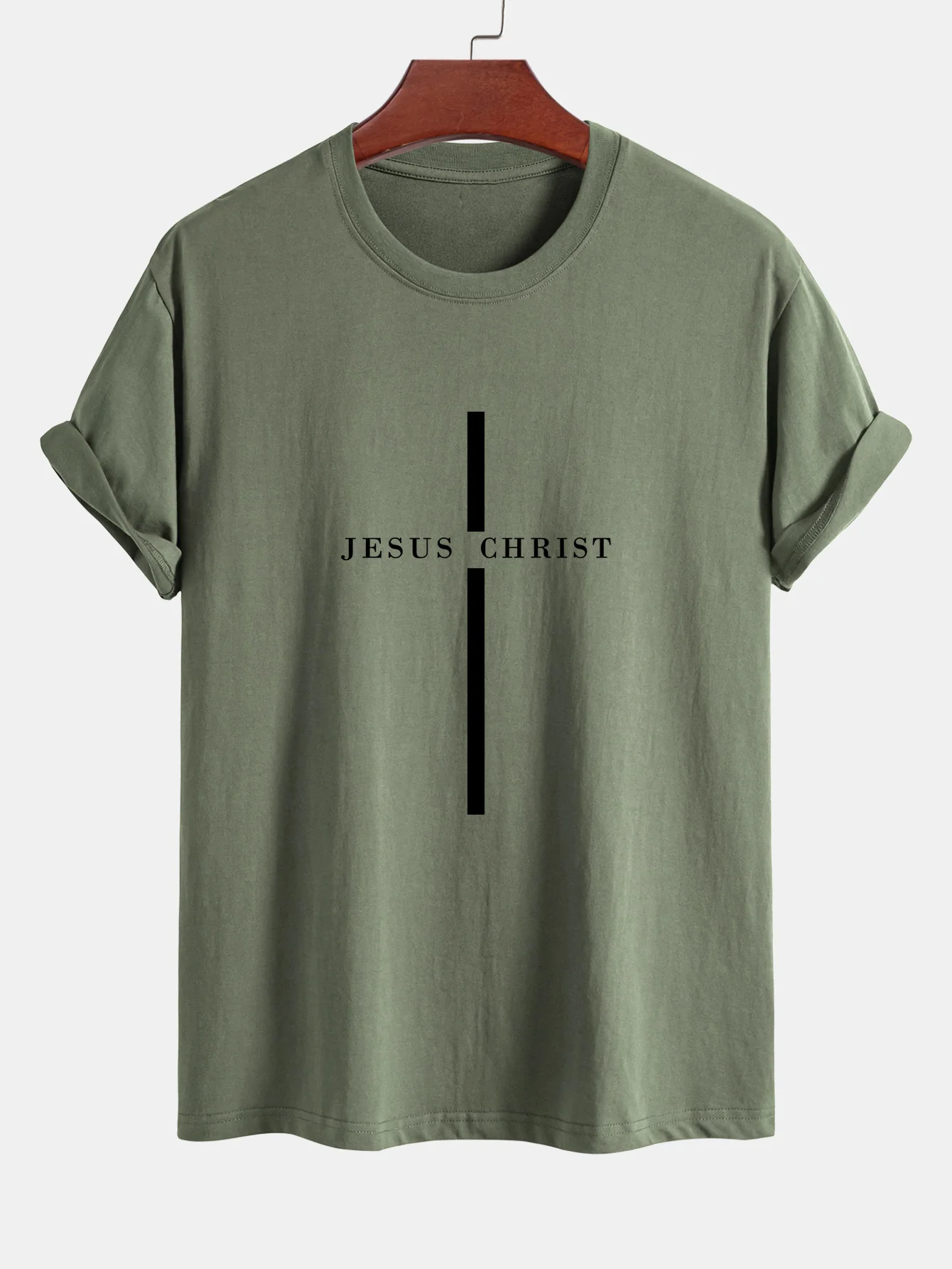 Reguläre Passform Jesus Christus Streifen Druck Baumwoll T-Shirt - Image 15
