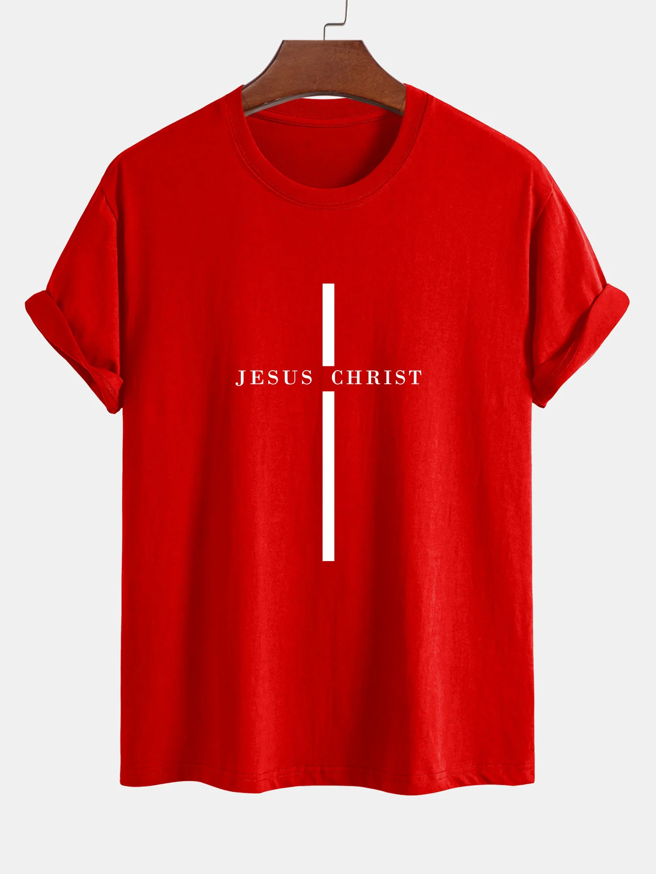 Reguläre Passform Jesus Christus Streifen Druck Baumwoll T-Shirt - Image 16