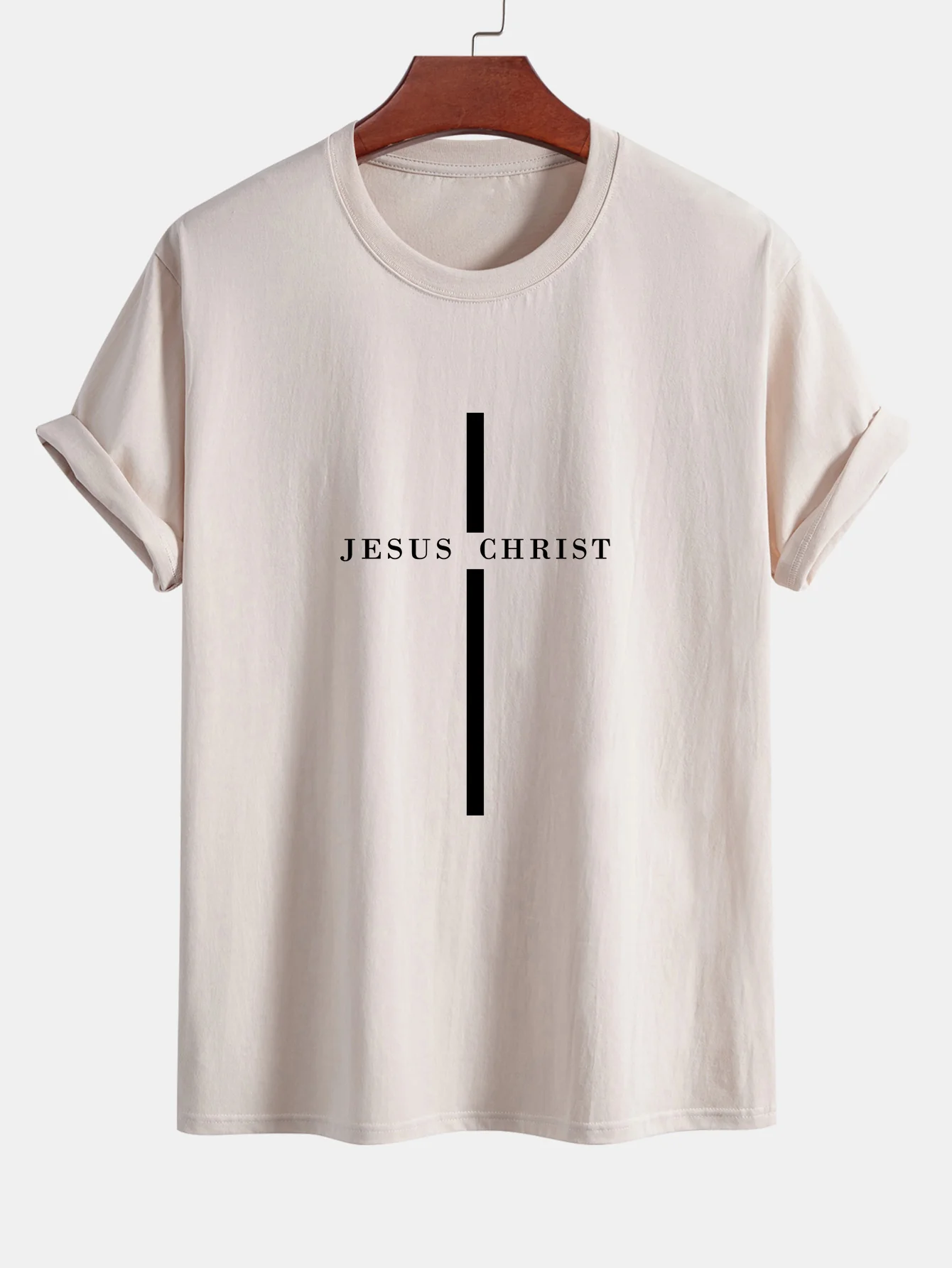 Reguläre Passform Jesus Christus Streifen Druck Baumwoll T-Shirt - Image 3