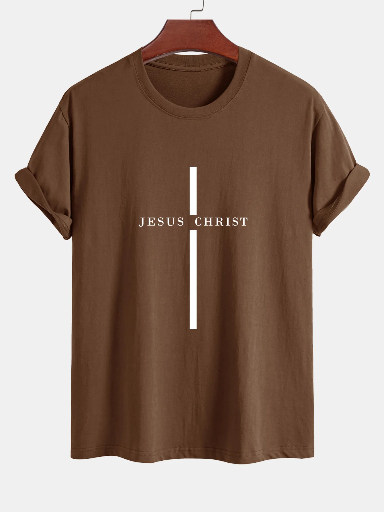 Reguläre Passform Jesus Christus Streifen Druck Baumwoll T-Shirt - Image 4