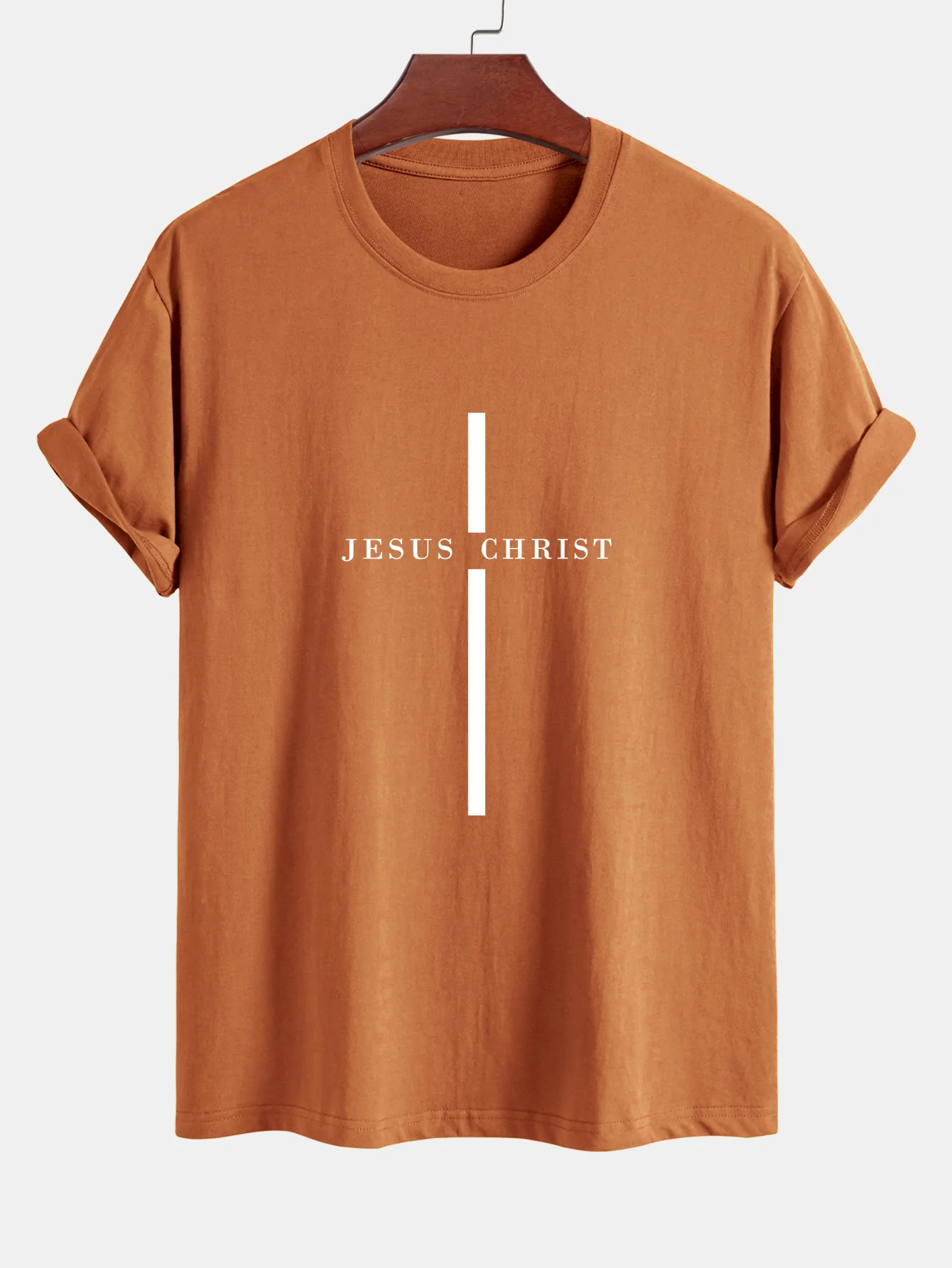 Reguläre Passform Jesus Christus Streifen Druck Baumwoll T-Shirt - Image 6