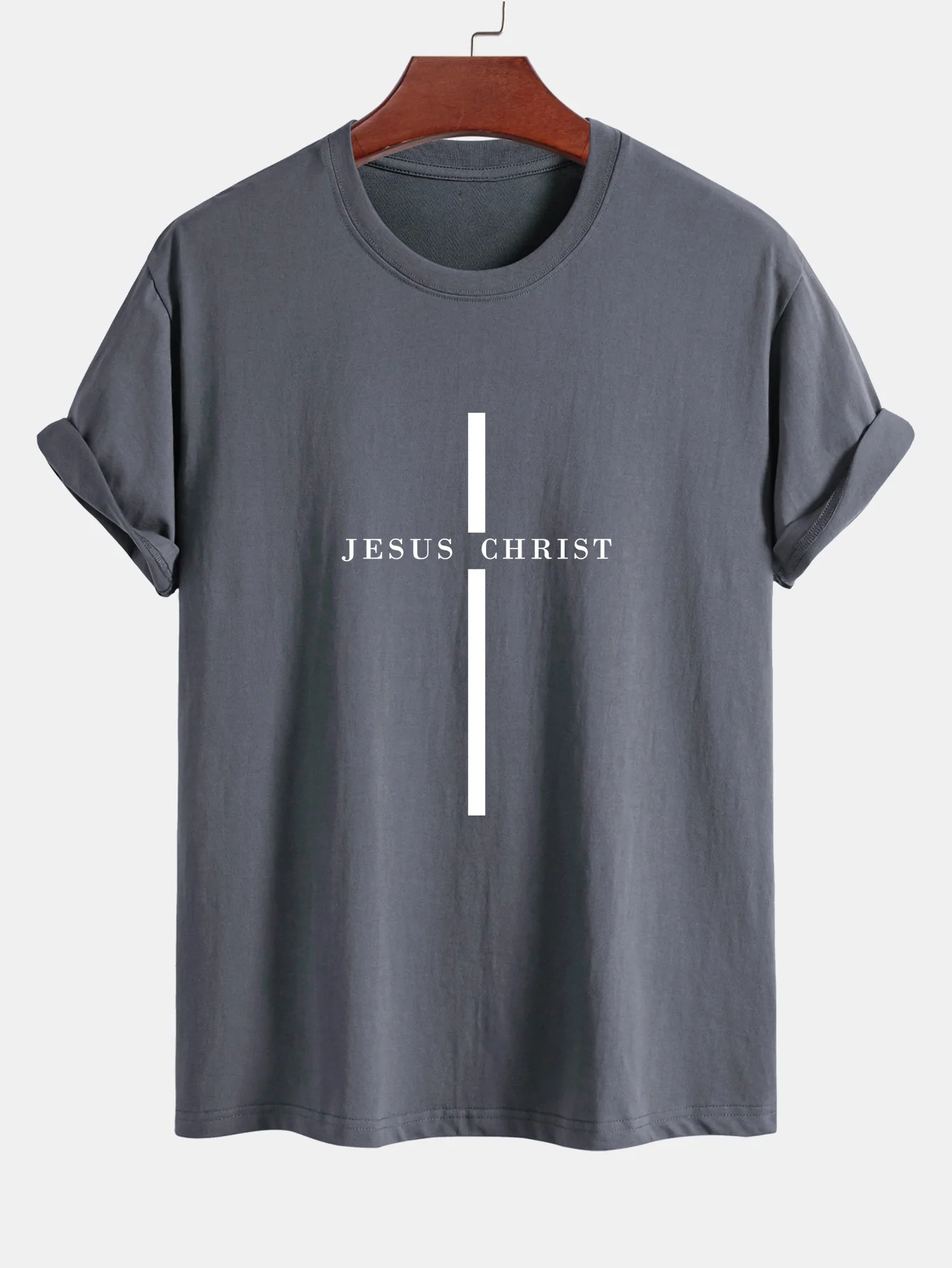 Reguläre Passform Jesus Christus Streifen Druck Baumwoll T-Shirt - Image 7