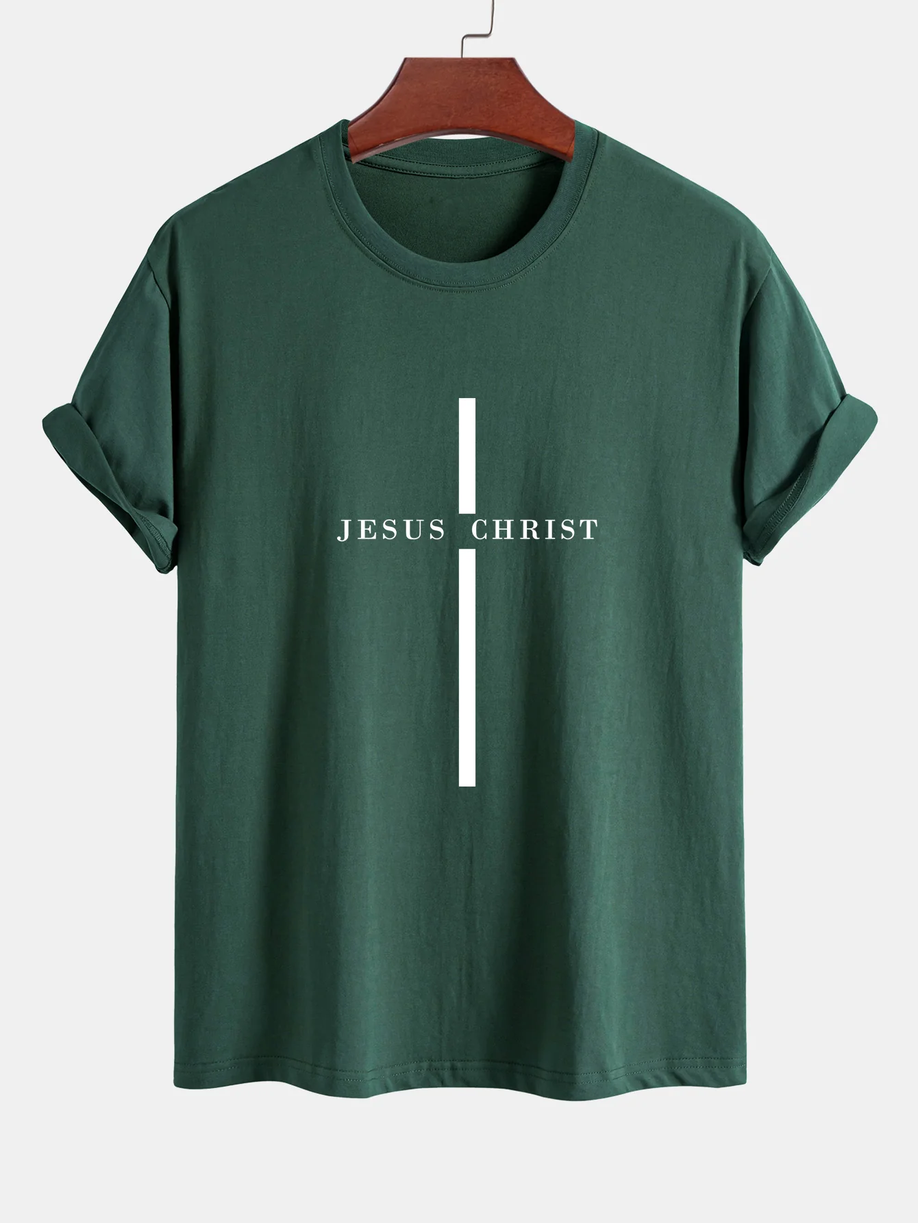 Reguläre Passform Jesus Christus Streifen Druck Baumwoll T-Shirt - Image 8