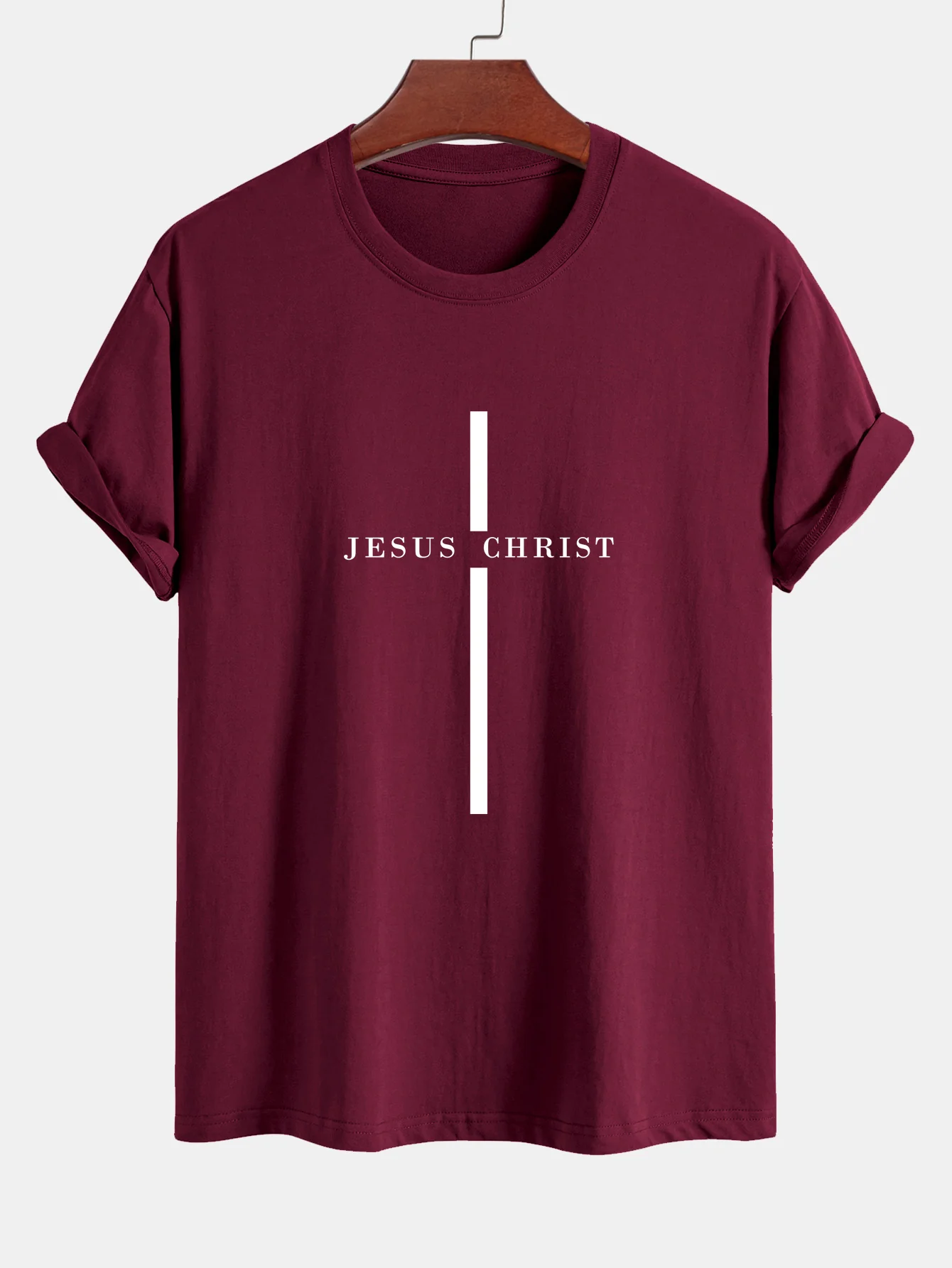 Reguläre Passform Jesus Christus Streifen Druck Baumwoll T-Shirt - Image 9