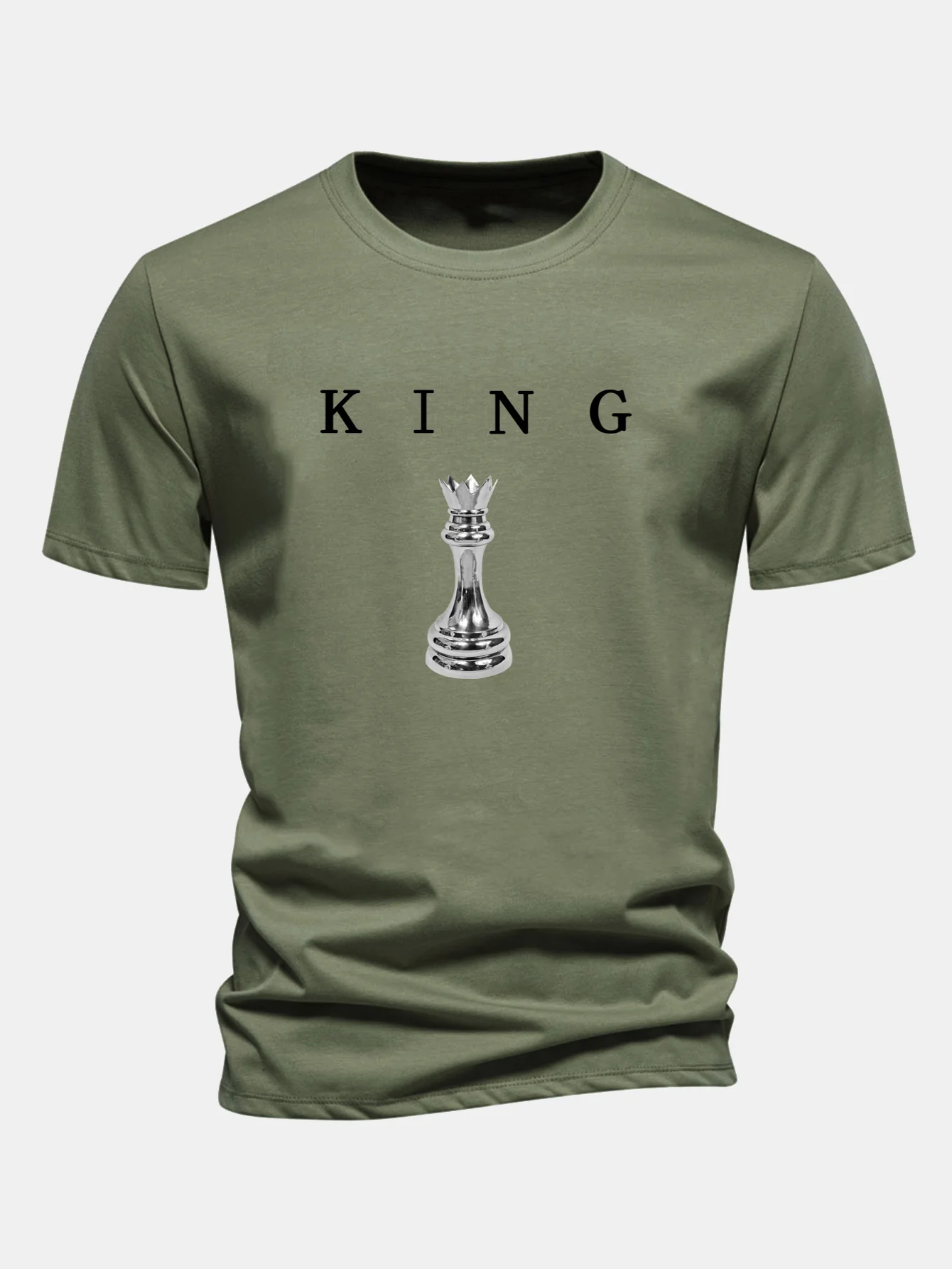 Regular Fit King Schachmuster Baumwoll-T-Shirt - Image 4