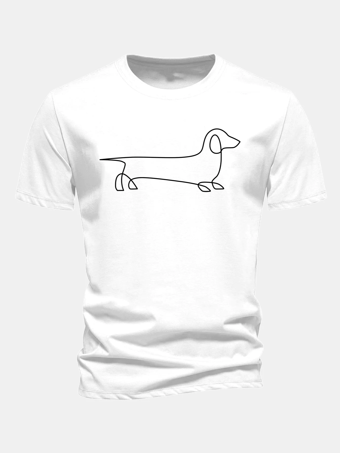Regular Fit Line Dachshund Print Cotton T-Shirt - Image 2