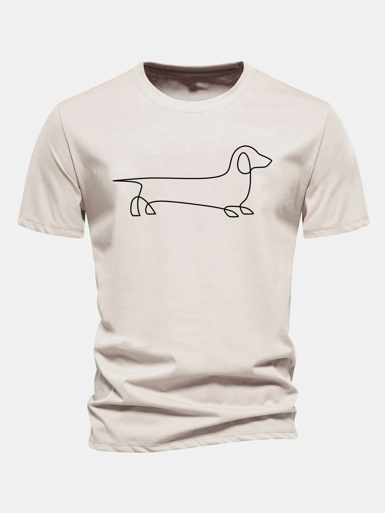 Regular Fit Line Dachshund Print Cotton T-Shirt - Image 3