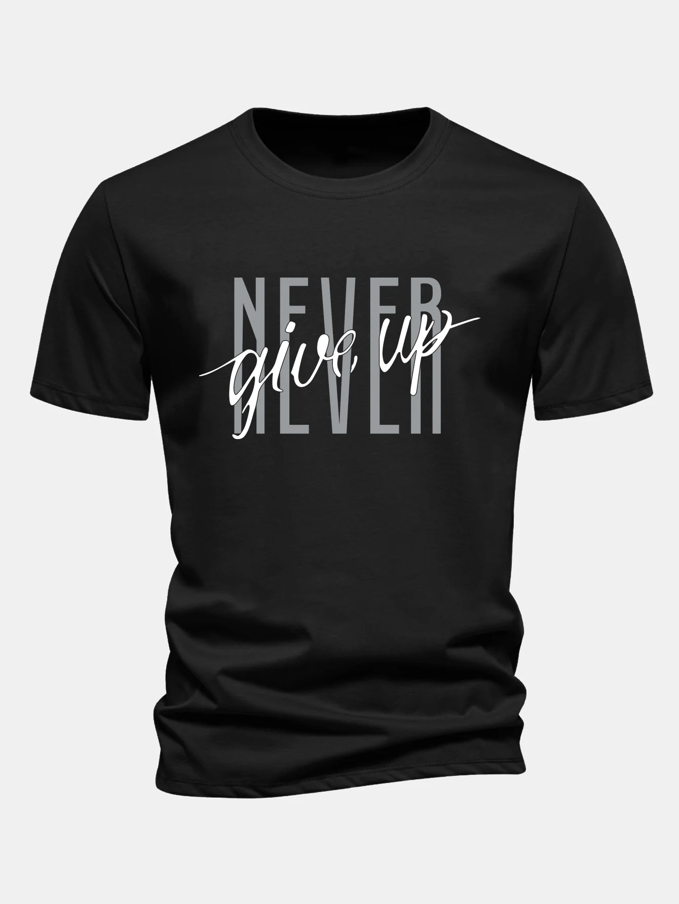Regular Fit Nie Aufgeben Druck Baumwoll-T-Shirt