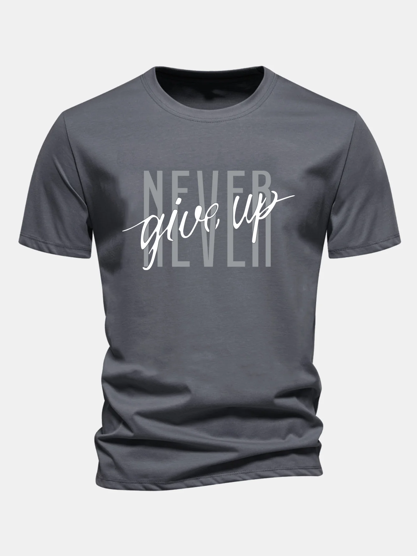 Regular Fit Nie Aufgeben Druck Baumwoll-T-Shirt - Image 11
