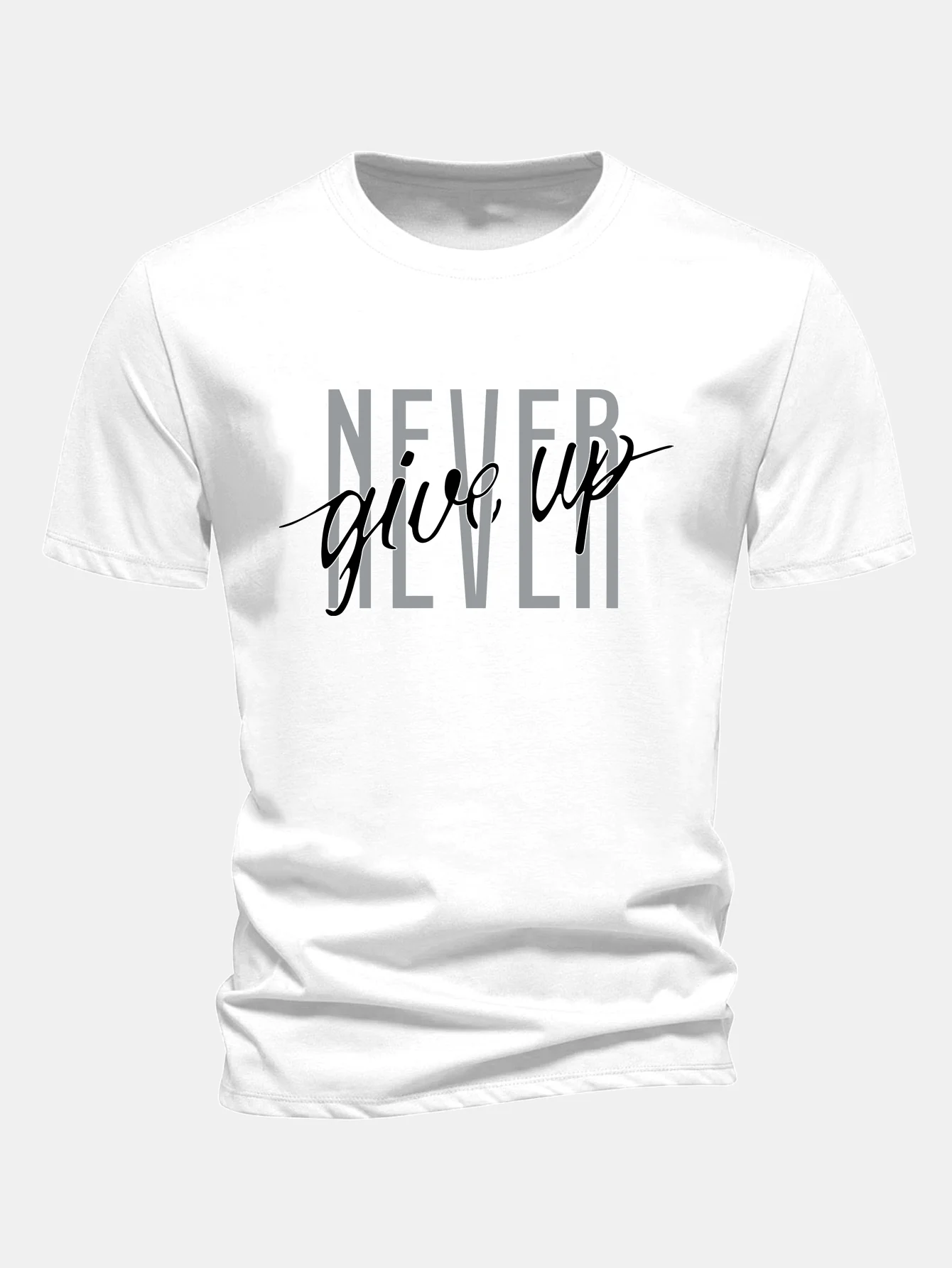 Regular Fit Nie Aufgeben Druck Baumwoll-T-Shirt - Image 5