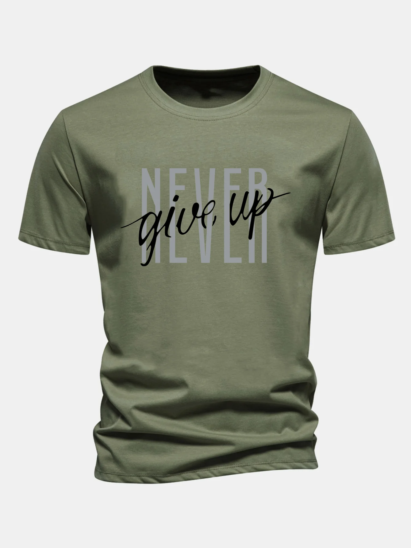 Regular Fit Nie Aufgeben Druck Baumwoll-T-Shirt - Image 6