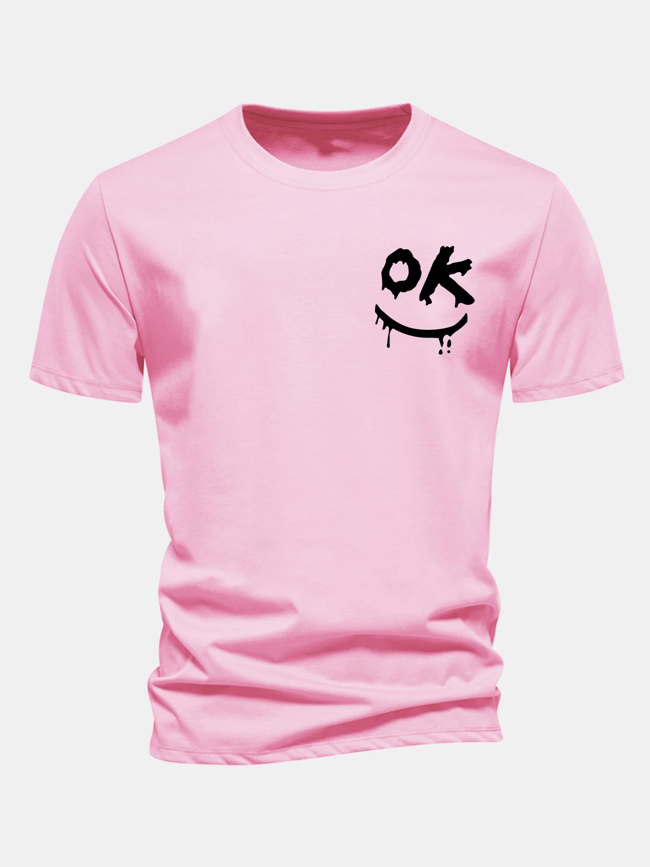 Regular Fit OK Smiley Face Print Cotton T-Shirt - Image 10