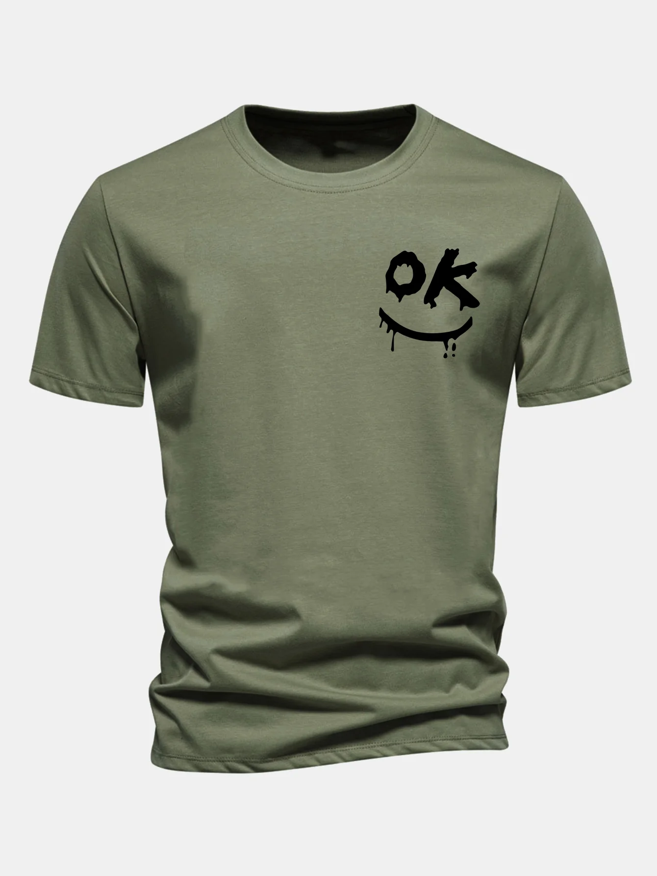 Regular Fit OK Smiley Face Print Cotton T-Shirt - Image 11