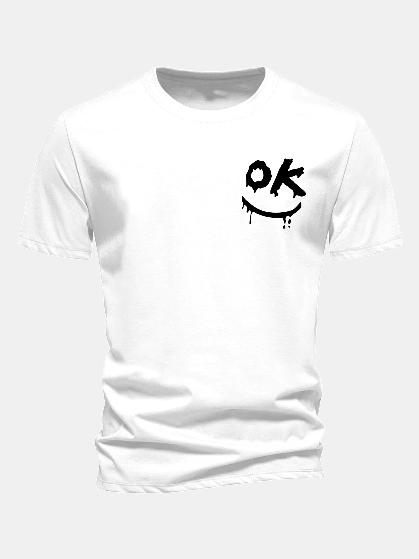 Regular Fit OK Smiley Face Print Cotton T-Shirt - Image 2