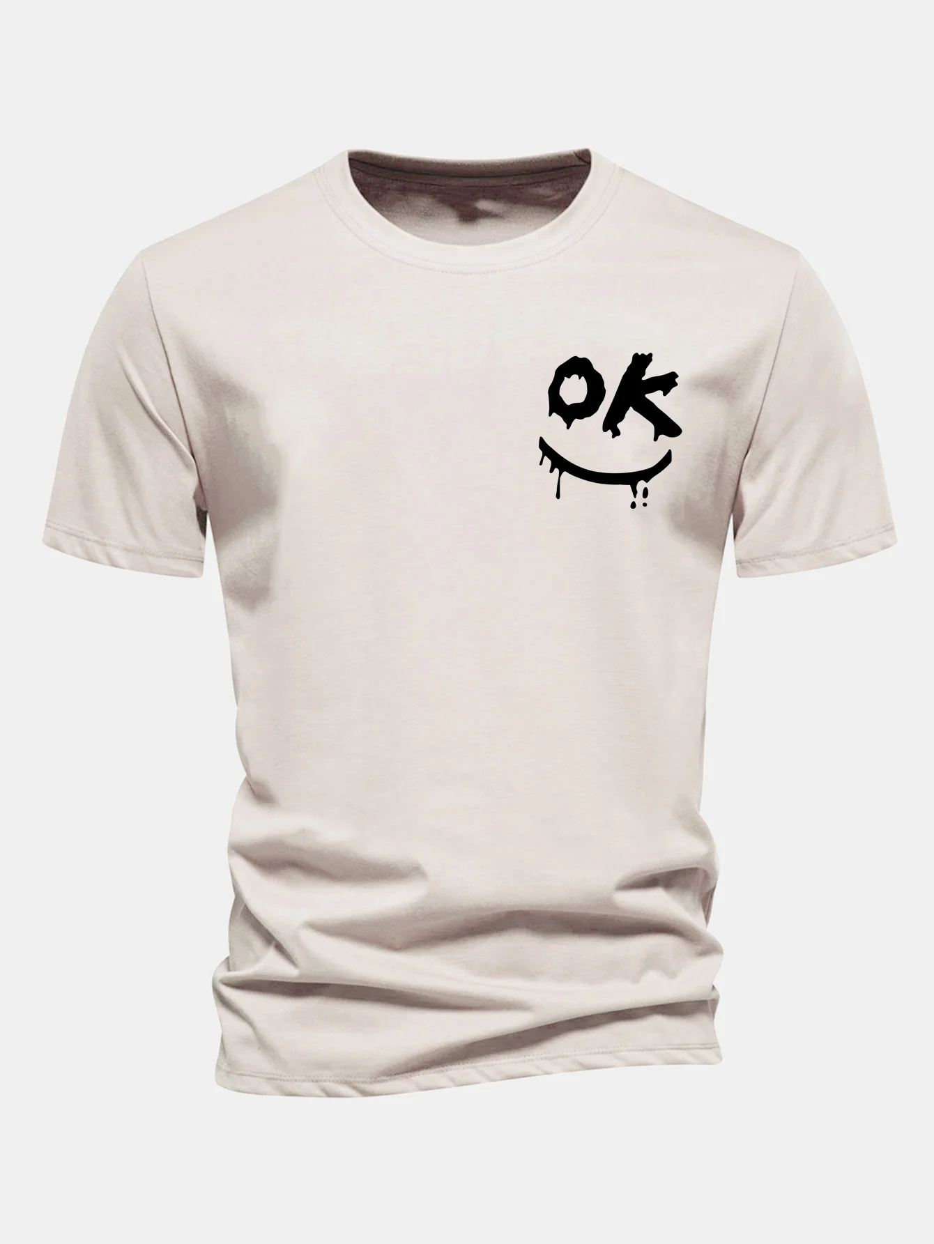 Regular Fit OK Smiley Face Print Cotton T-Shirt - Image 3