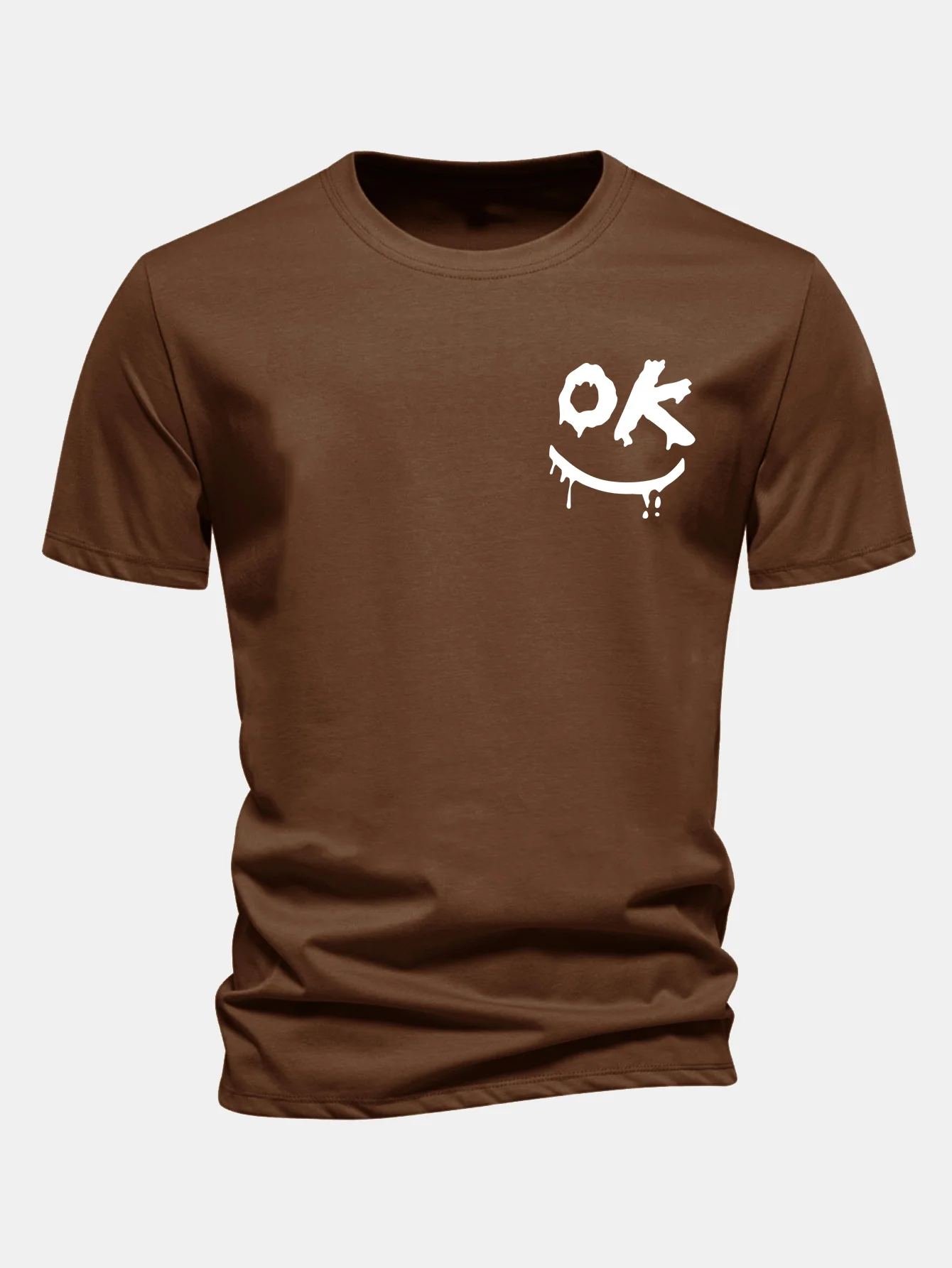 Regular Fit OK Smiley Face Print Cotton T-Shirt - Image 4