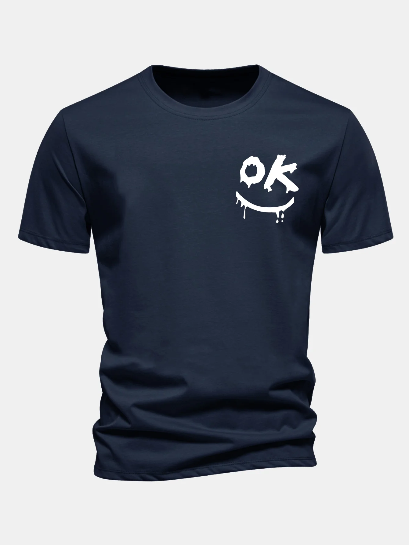 Regular Fit OK Smiley Face Print Cotton T-Shirt - Image 5