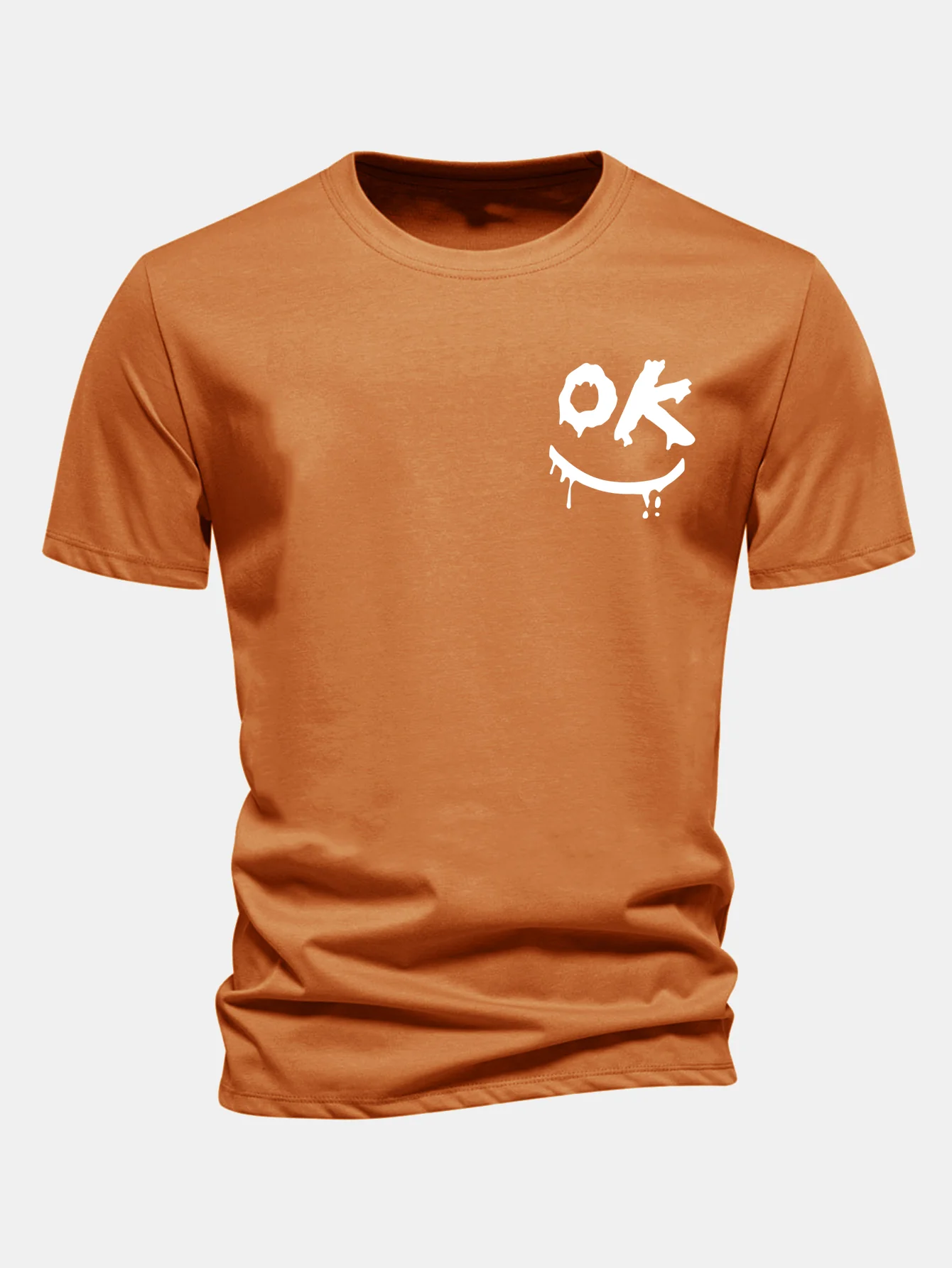 Regular Fit OK Smiley Face Print Cotton T-Shirt - Image 6