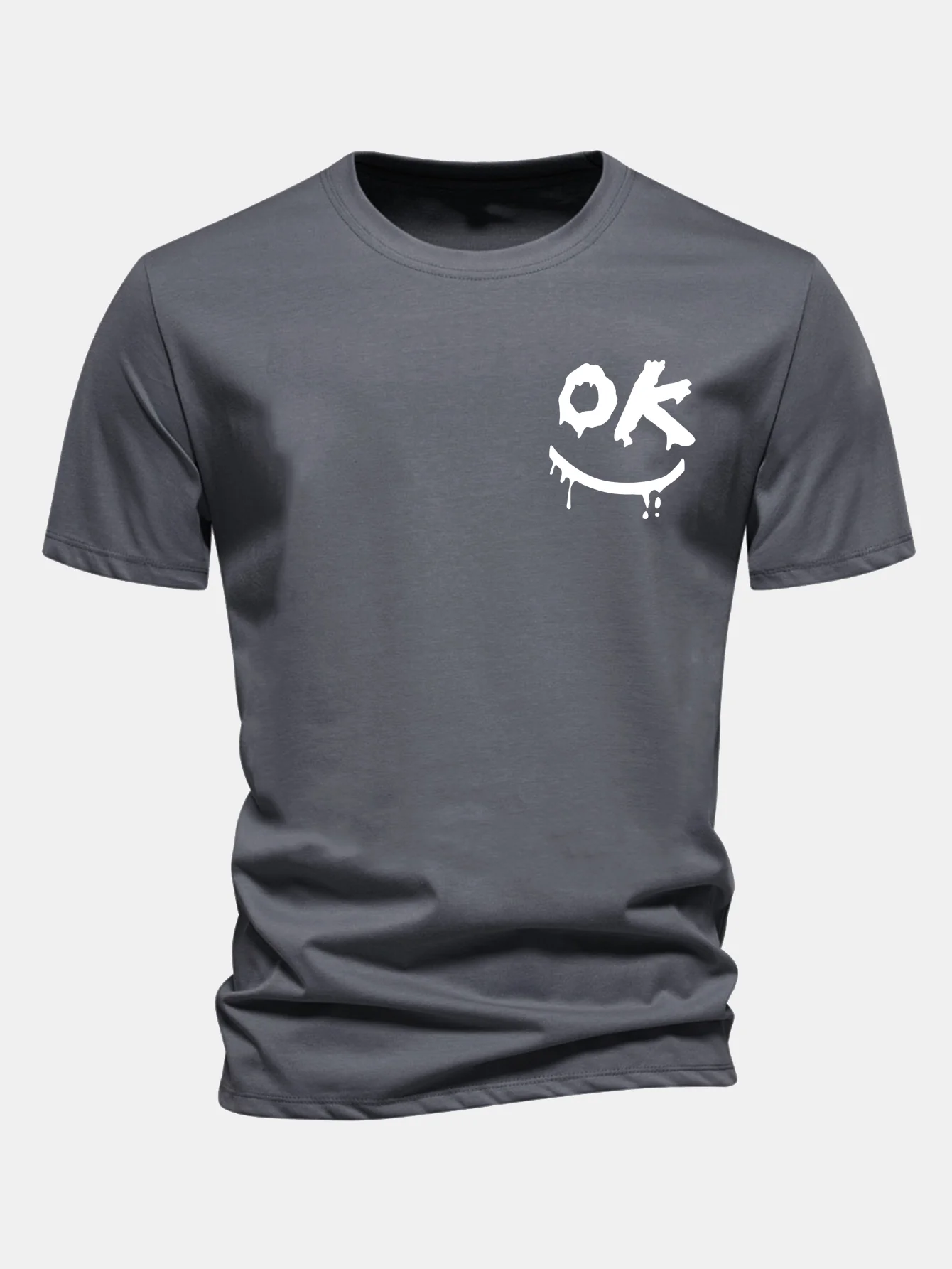 Regular Fit OK Smiley Face Print Cotton T-Shirt - Image 7
