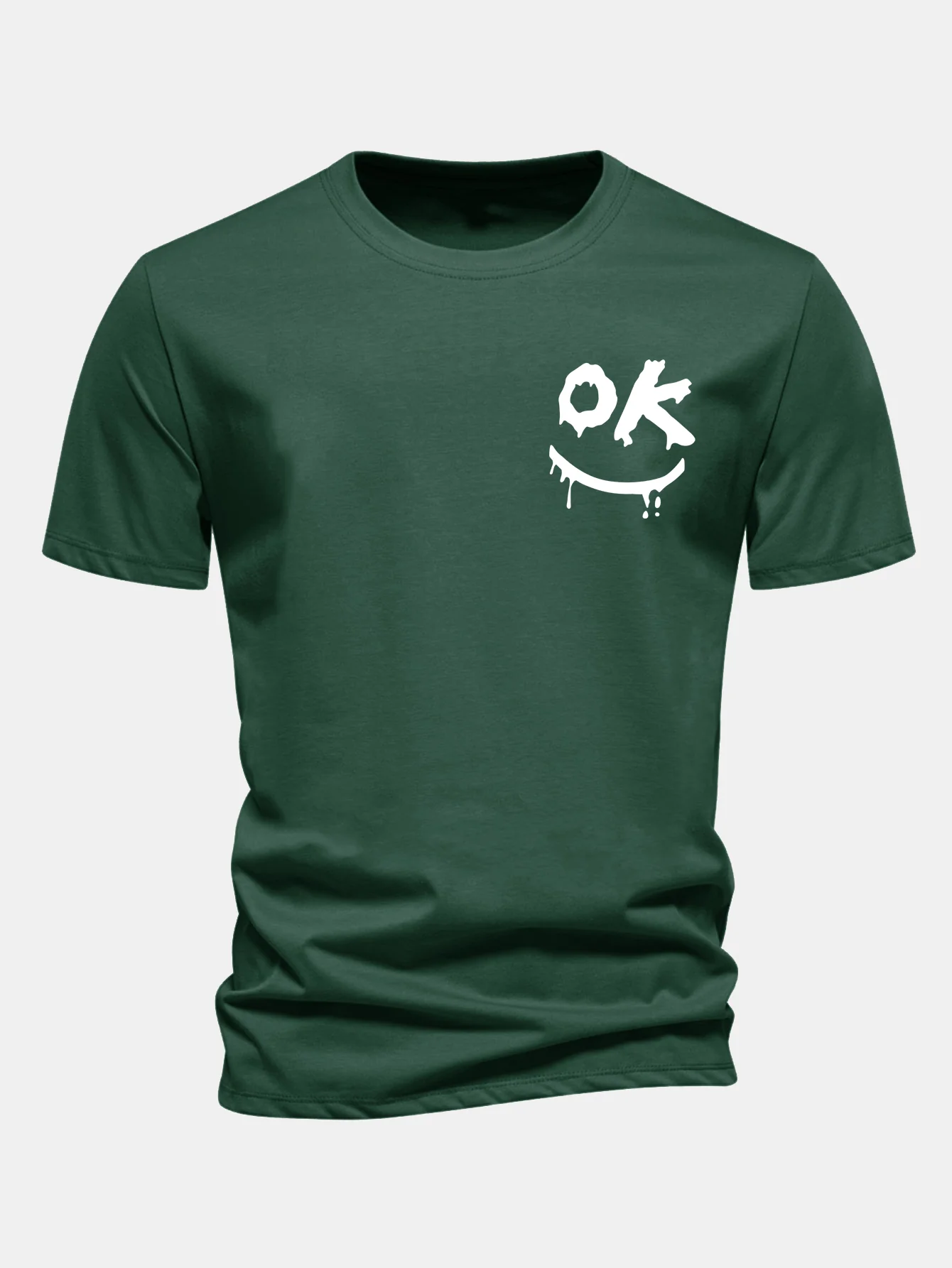 Regular Fit OK Smiley Face Print Cotton T-Shirt - Image 8