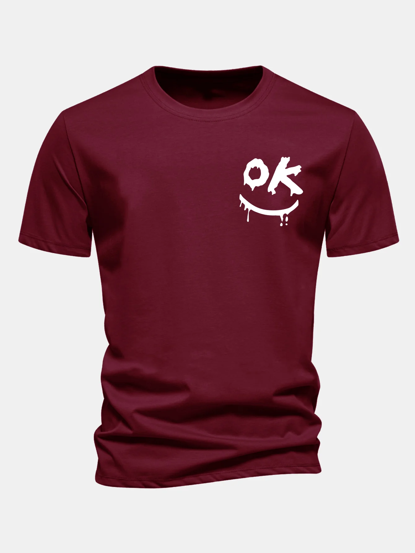 Regular Fit OK Smiley Face Print Cotton T-Shirt - Image 9