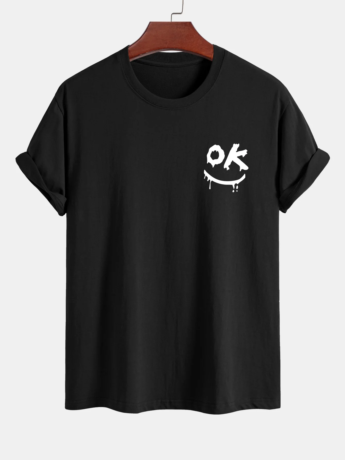 Regular Fit OK Smiley Face Print Baumwoll-T-Shirt
