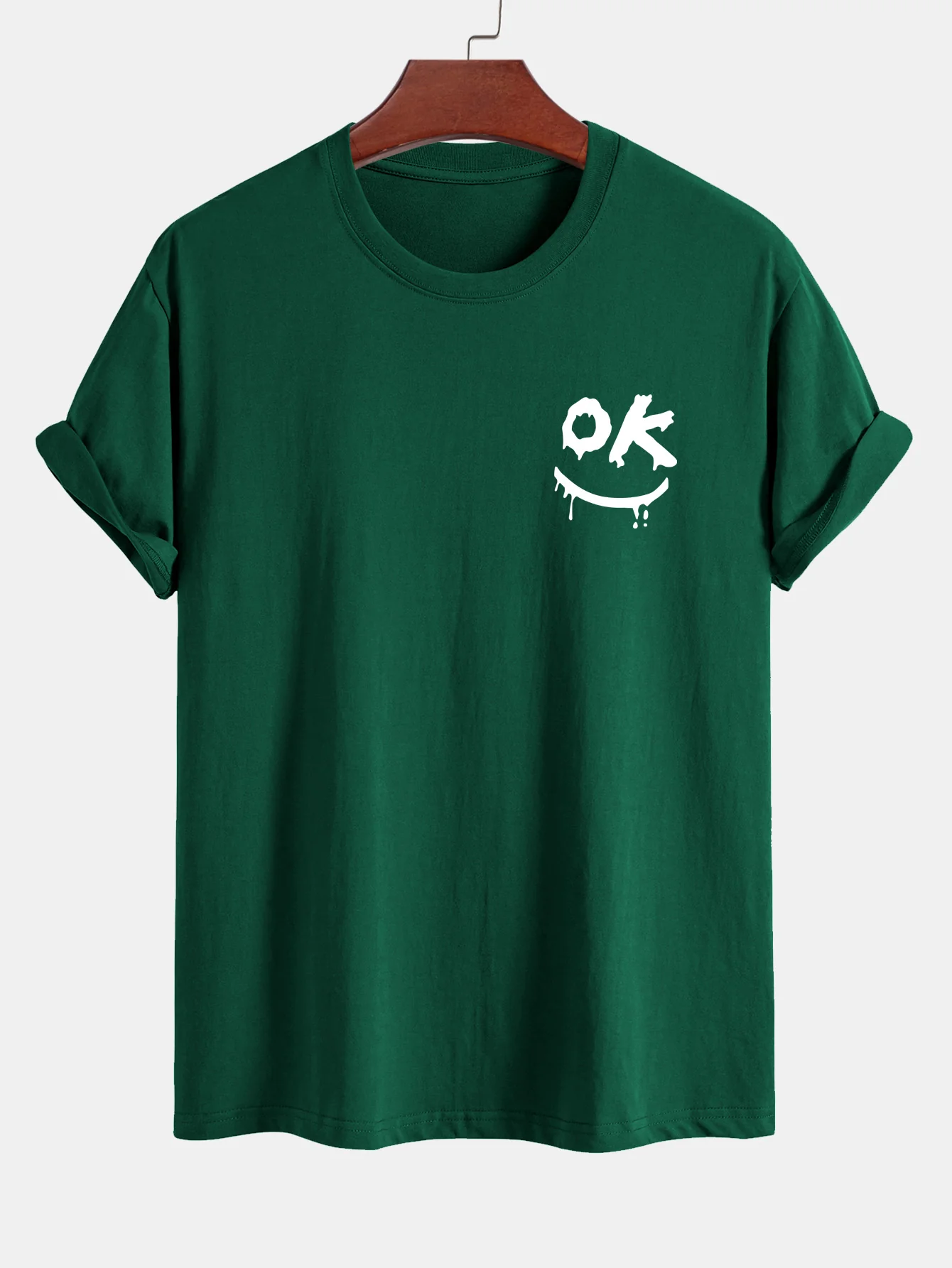 Regular Fit OK Smiley Face Print Baumwoll-T-Shirt - Image 10