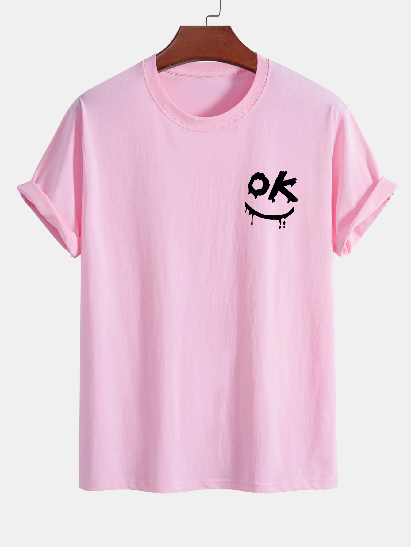 Regular Fit OK Smiley Face Print Baumwoll-T-Shirt - Image 11