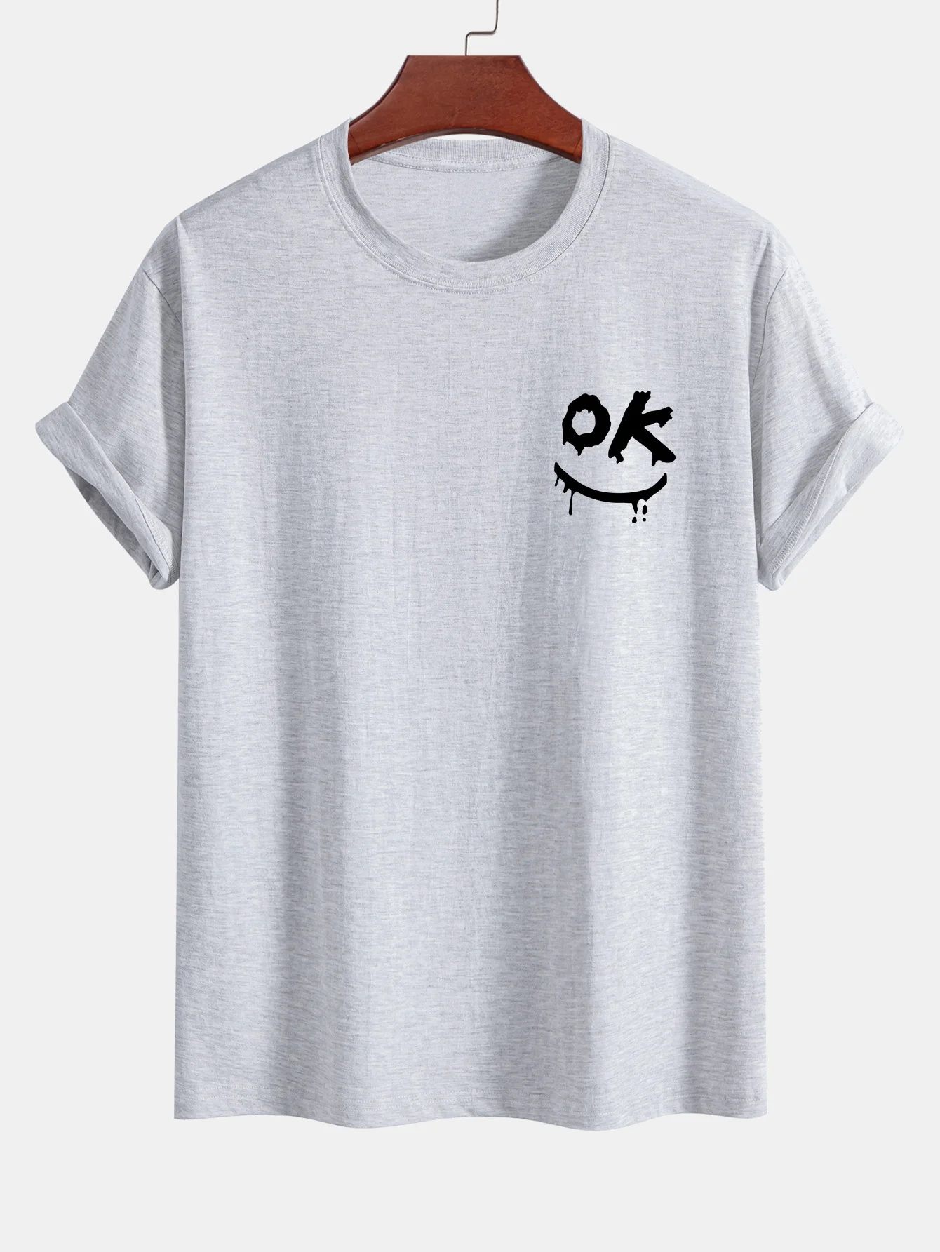 Regular Fit OK Smiley Face Print Baumwoll-T-Shirt - Image 12