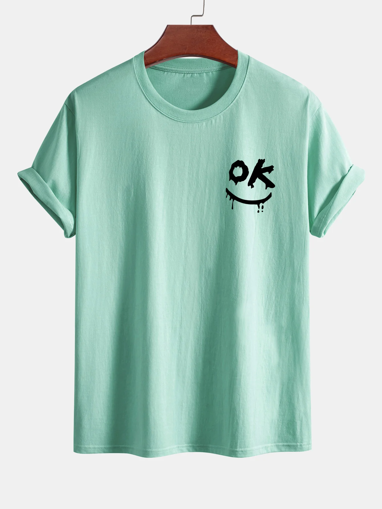 Regular Fit OK Smiley Face Print Baumwoll-T-Shirt - Image 13