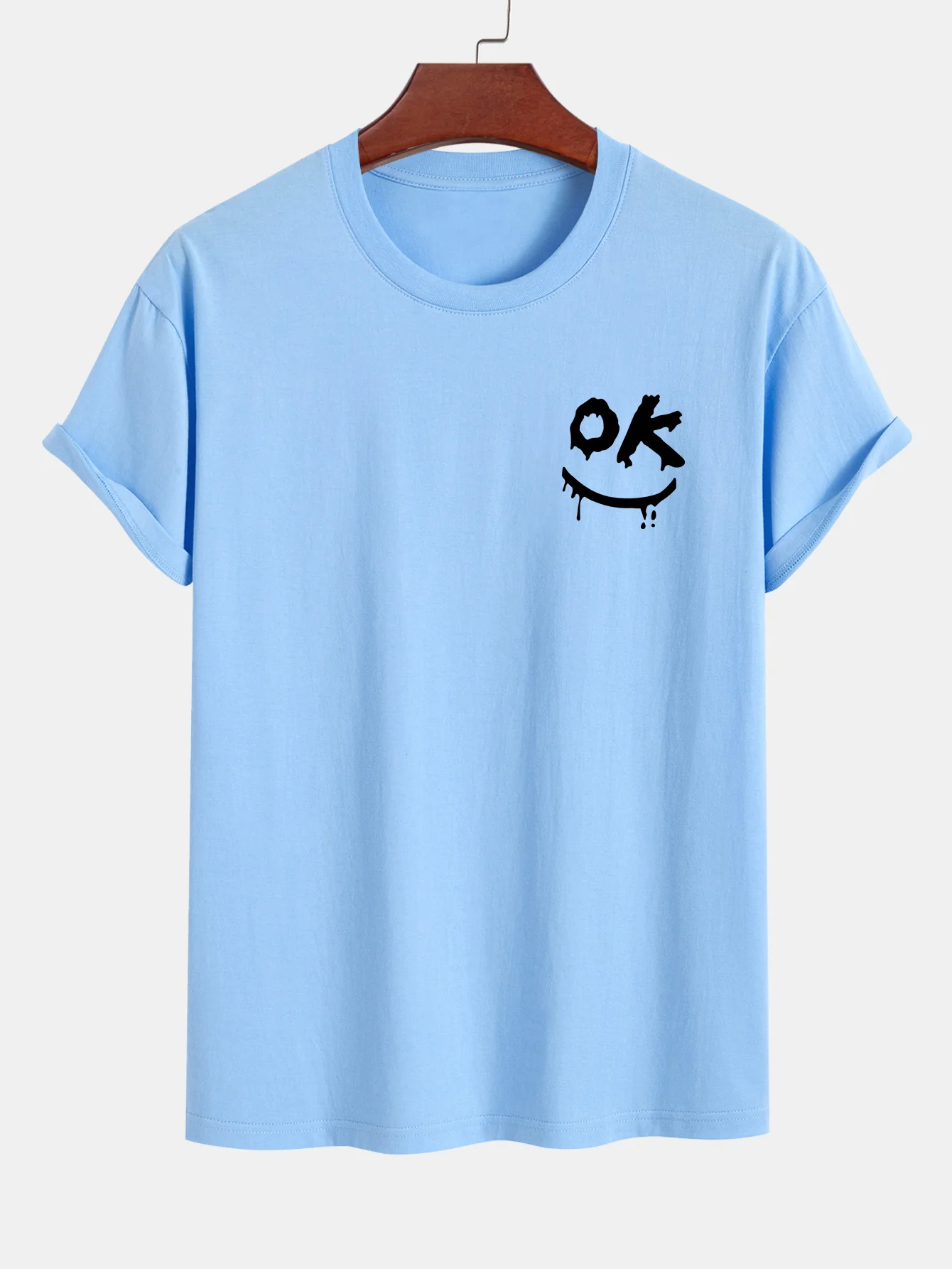Regular Fit OK Smiley Face Print Baumwoll-T-Shirt - Image 14