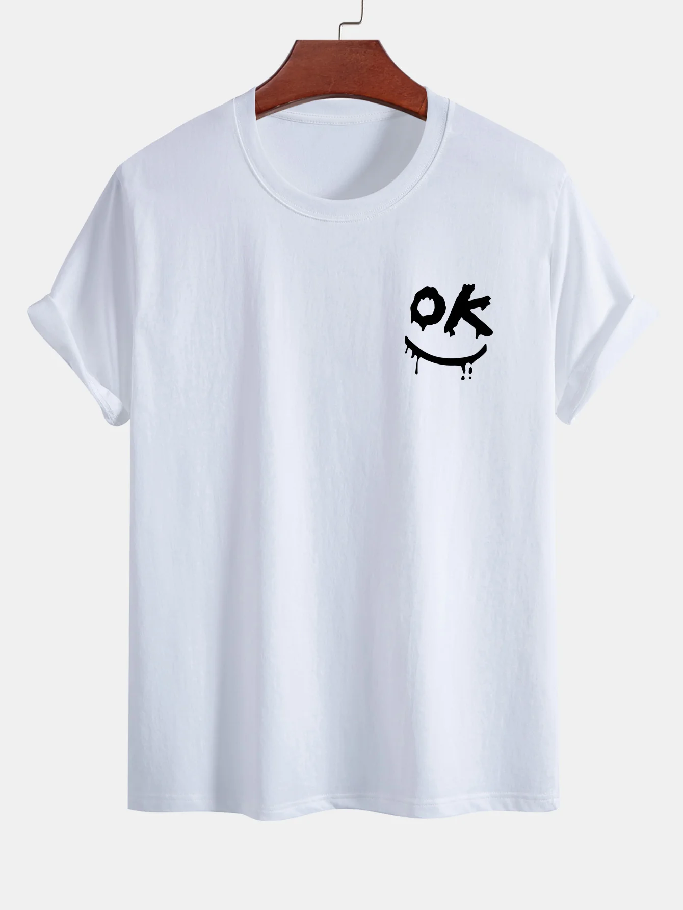 Regular Fit OK Smiley Face Print Baumwoll-T-Shirt - Image 2