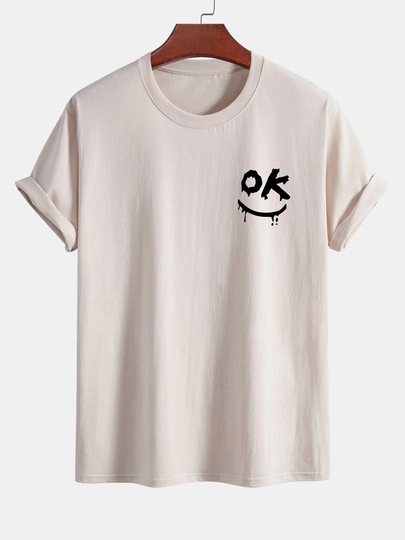 Regular Fit OK Smiley Face Print Baumwoll-T-Shirt - Image 3