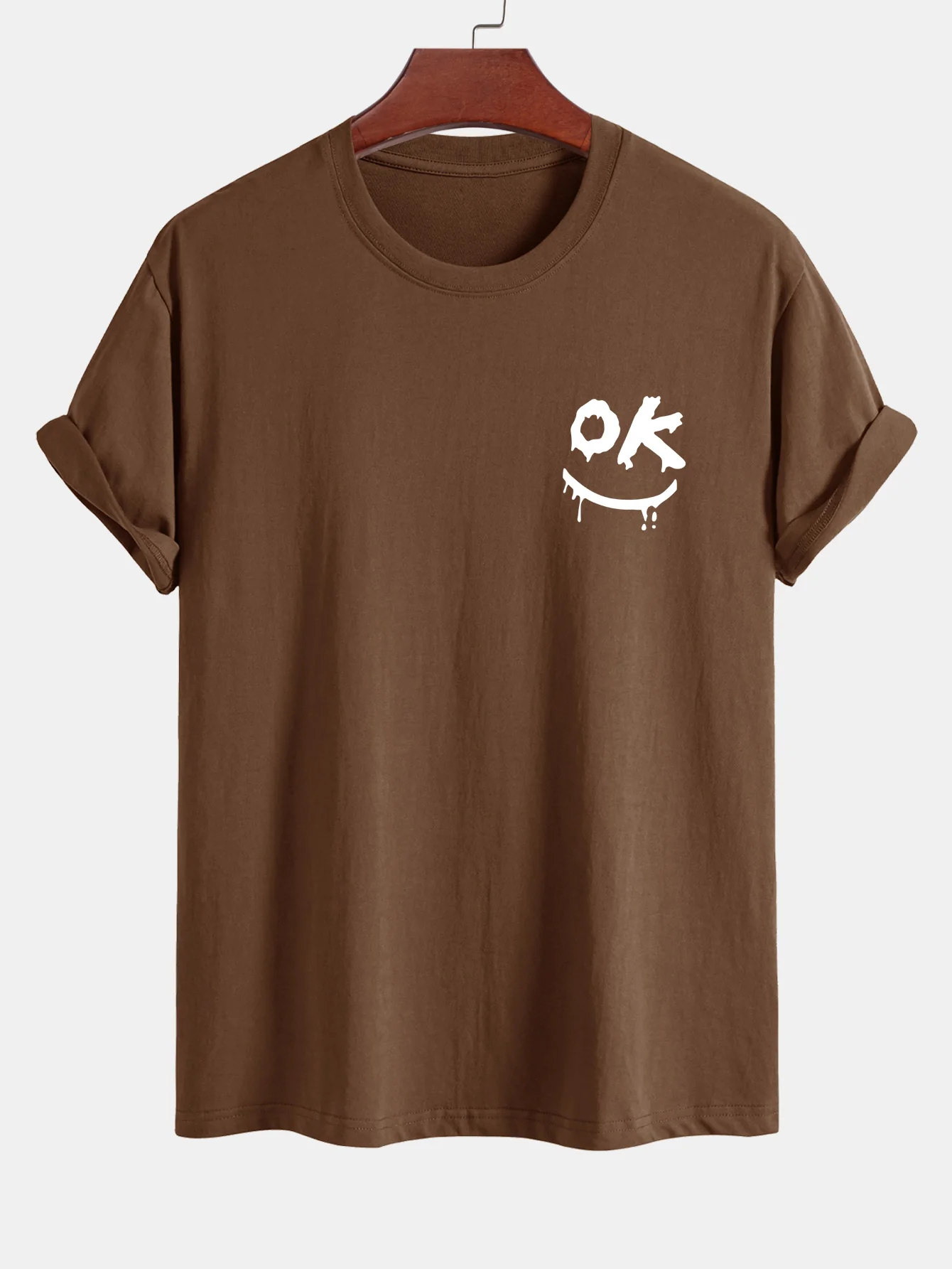 Regular Fit OK Smiley Face Print Baumwoll-T-Shirt - Image 4