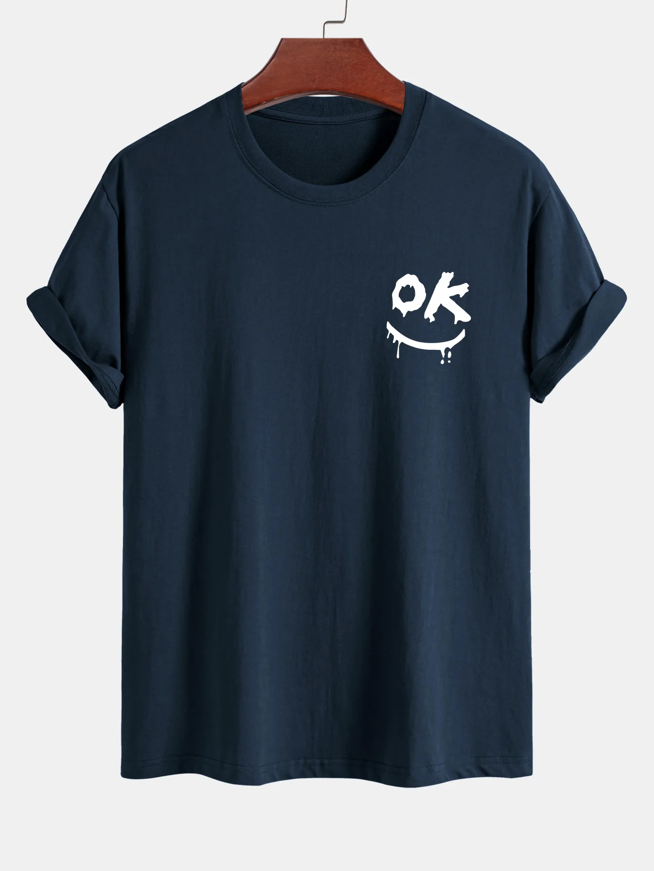 Regular Fit OK Smiley Face Print Baumwoll-T-Shirt - Image 5