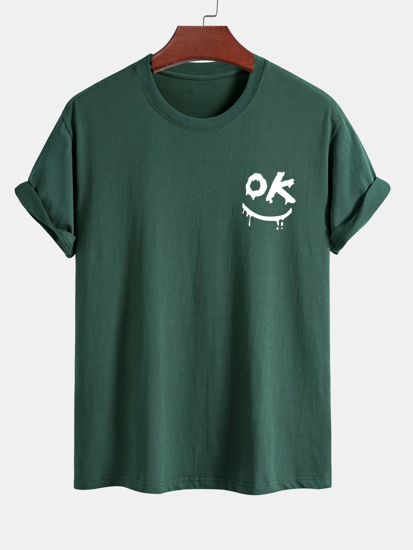 Regular Fit OK Smiley Face Print Baumwoll-T-Shirt - Image 8